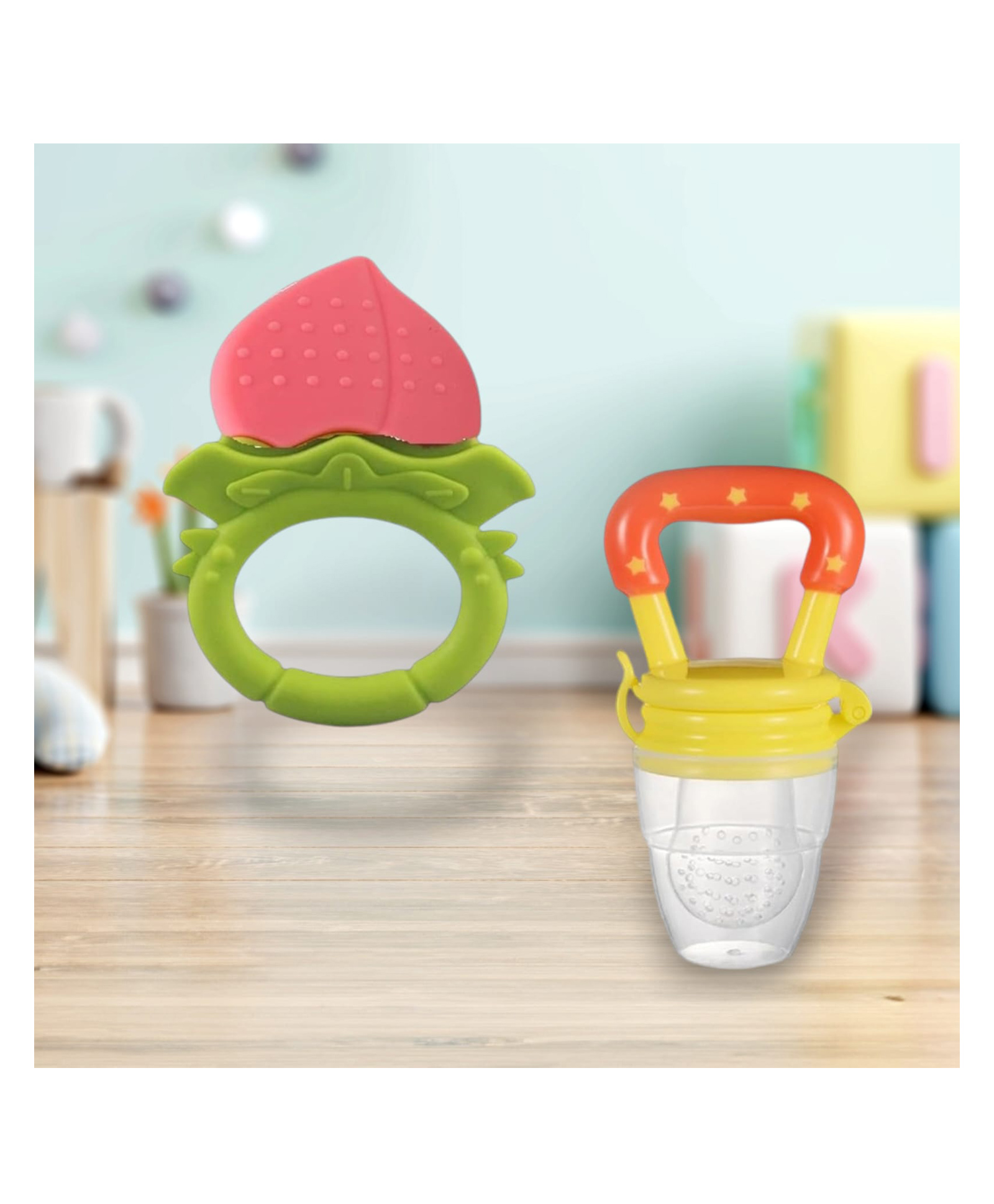 Joy Buzz Fruit Teether & Star Nibbler Combo | BPA-Free Silicone Teething Toys | Soft & Safe Baby Gum Massagers- Pack of 2 (Peach & Yellow)-image-21