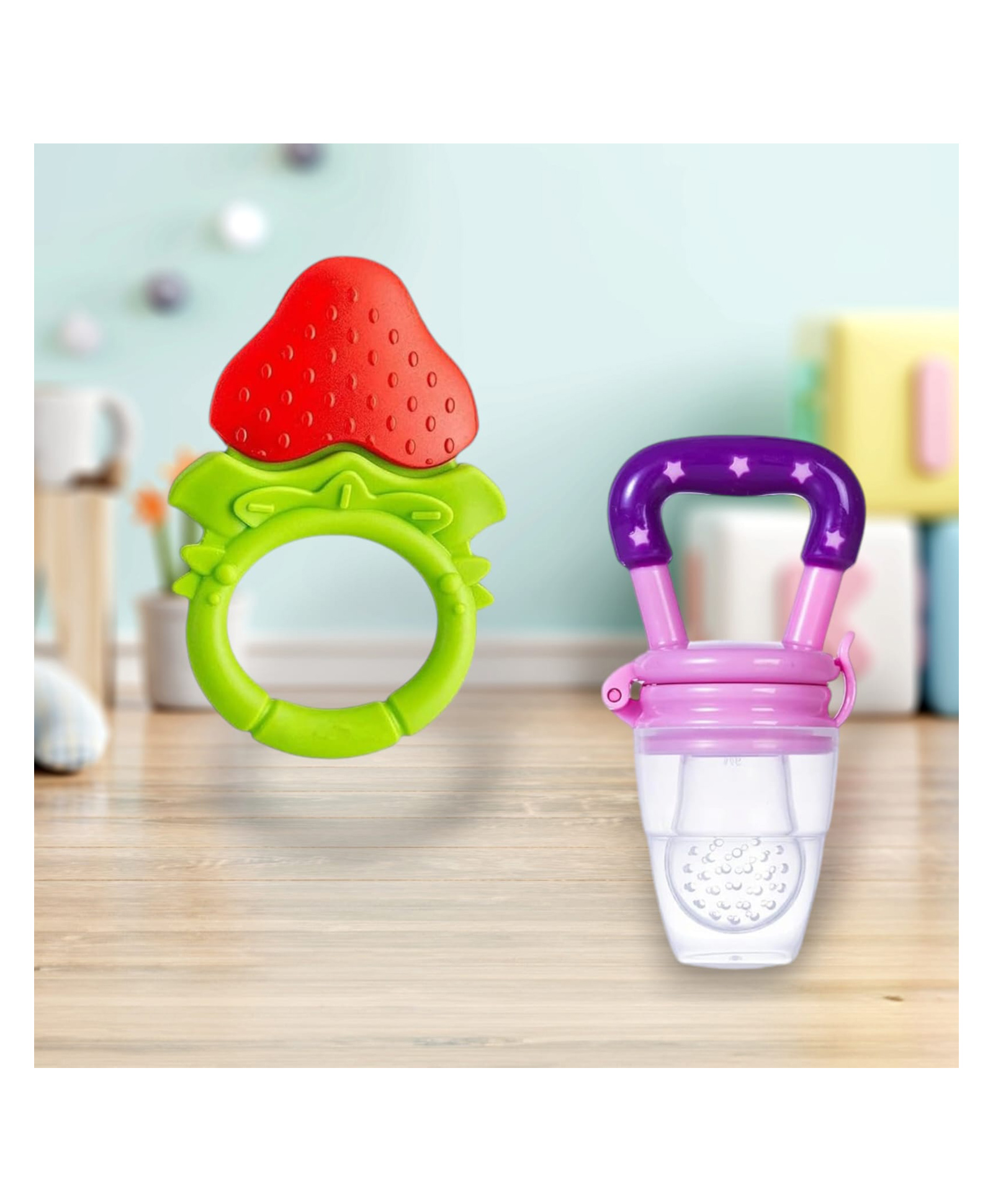 Joy Buzz Fruit Teether & Star Nibbler Combo | BPA-Free Silicone Teething Toys | Soft & Safe Baby Gum Massagers- Pack of 2 (Red & Purple)-picture-14