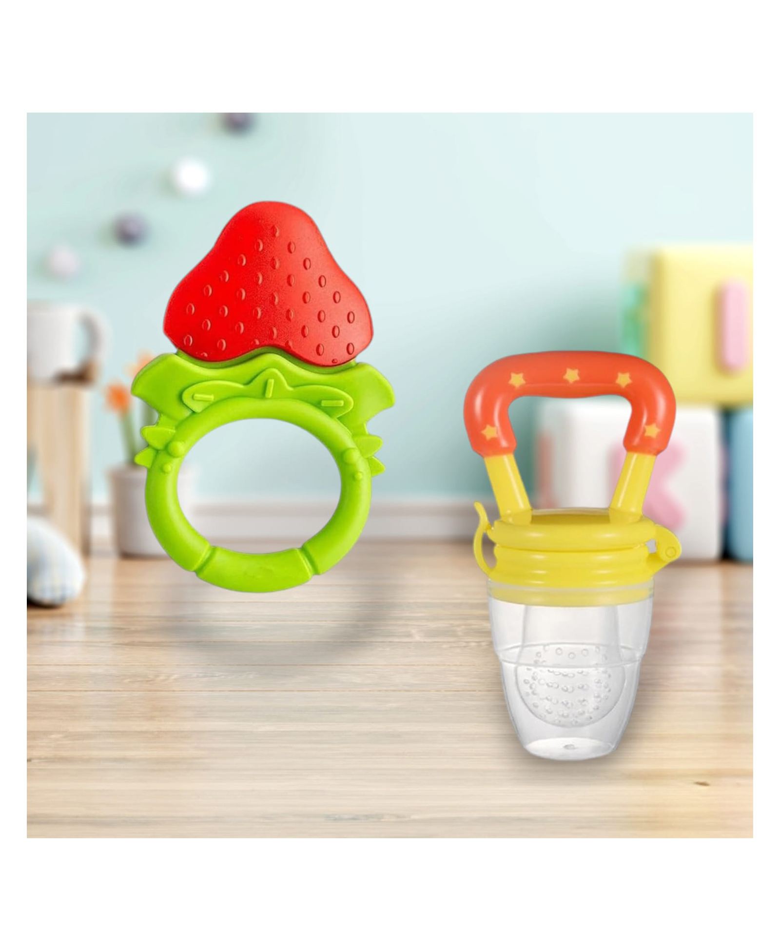 Joy Buzz Fruit Teether & Star Nibbler Combo | BPA-Free Silicone Teething Toys | Soft & Safe Baby Gum Massagers- Pack of 2 (Red & Yellow)-picture-15