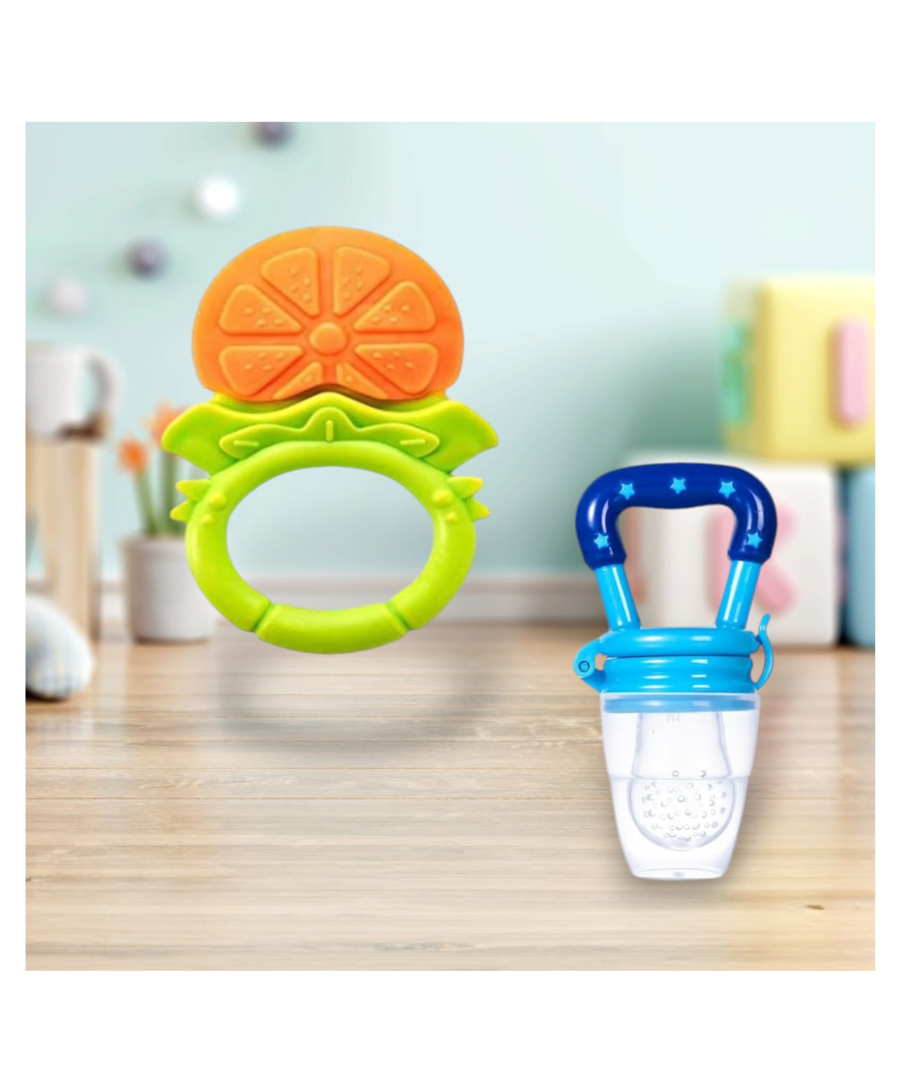 Joy Buzz Fruit Teether & Star Nibbler Combo | BPA-Free Silicone Teething Toys | Soft & Safe Baby Gum Massagers- Pack of 2 (Yellow & Blue)-picture-16