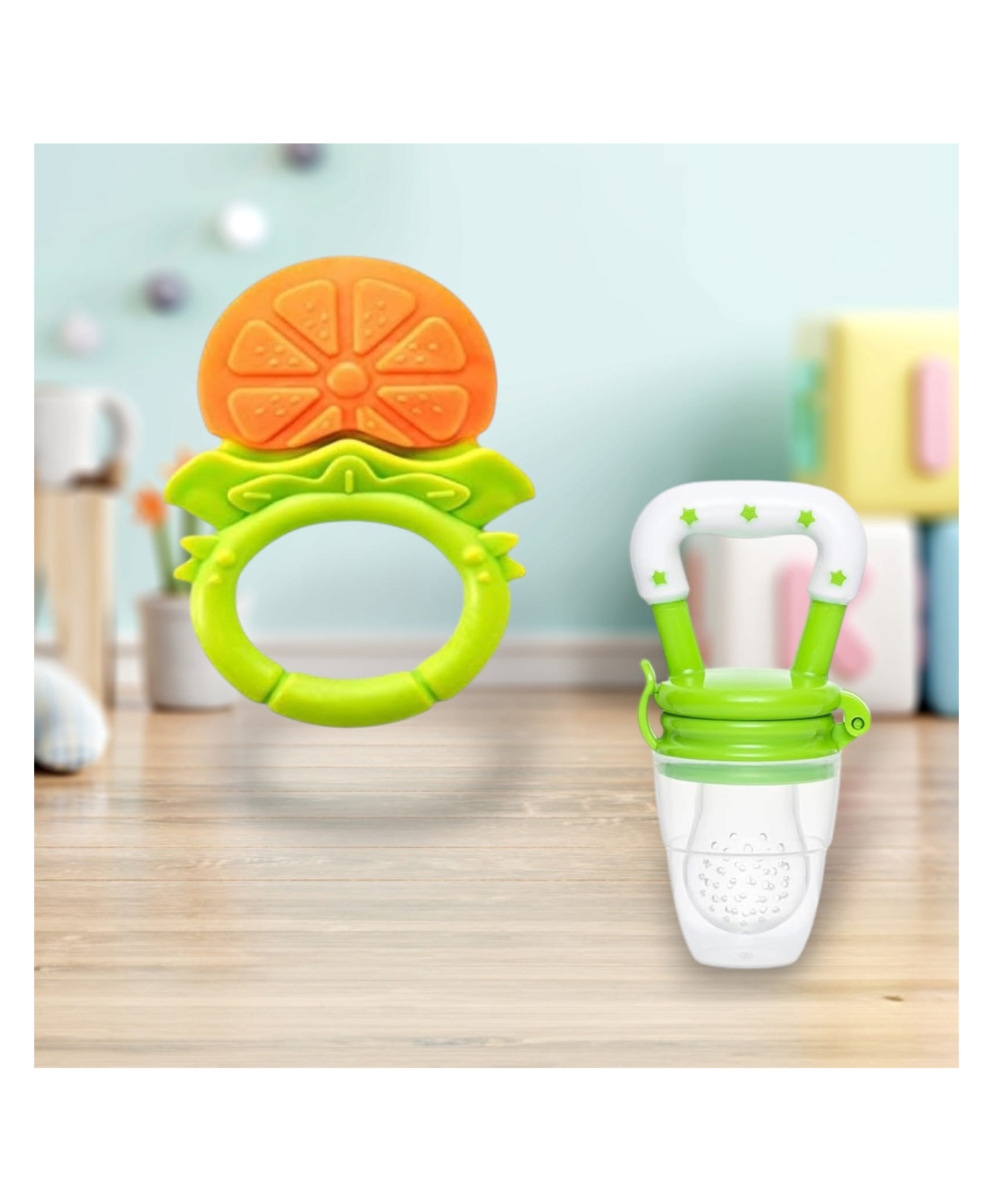 Joy Buzz Fruit Teether & Star Nibbler Combo | BPA-Free Silicone Teething Toys | Soft & Safe Baby Gum Massagers- Pack of 2 (Yellow & Green)-picture-34