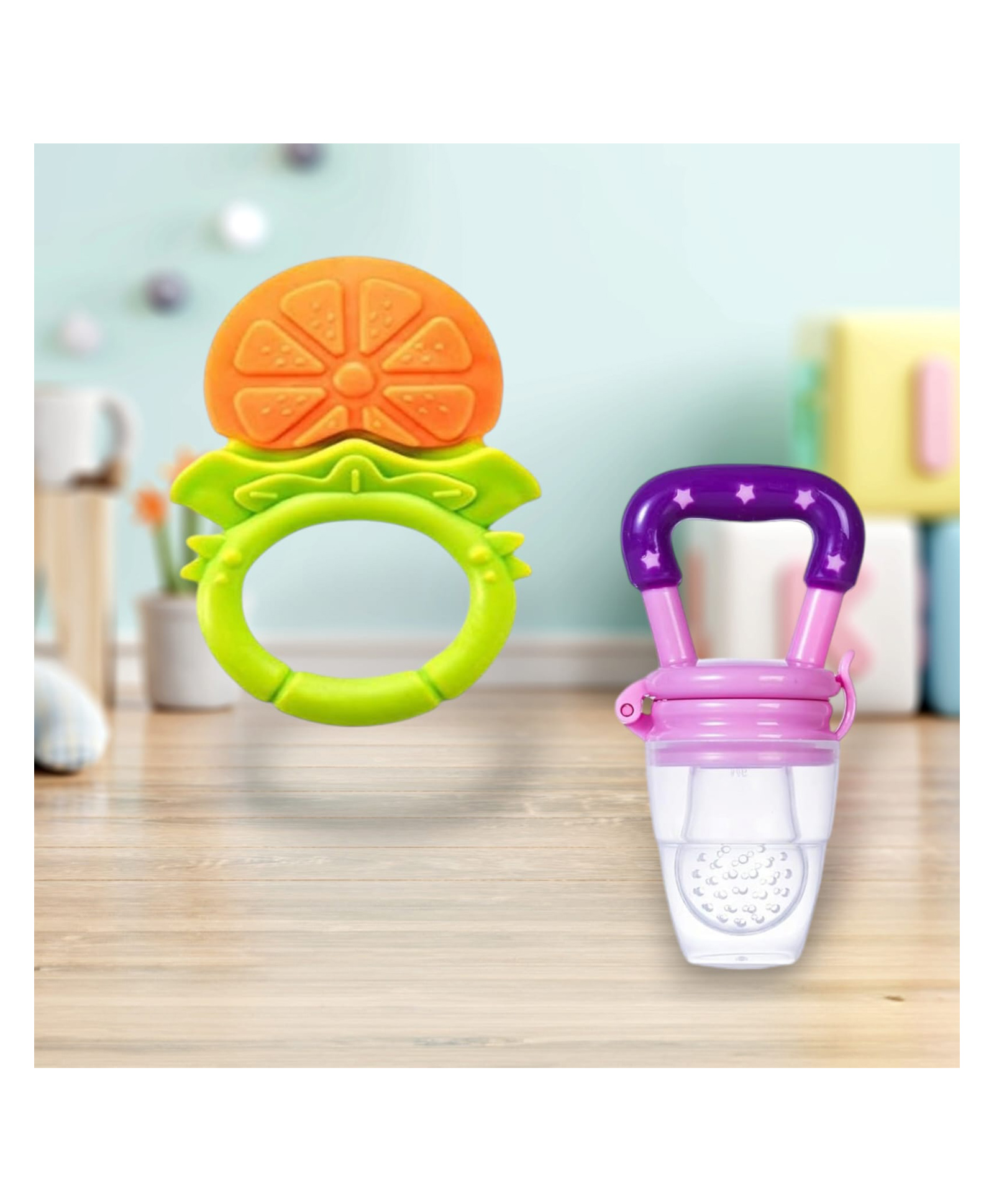 Joy Buzz Fruit Teether & Star Nibbler Combo | BPA-Free Silicone Teething Toys | Soft & Safe Baby Gum Massagers- Pack of 2 (Yellow & Purple)-picture-18