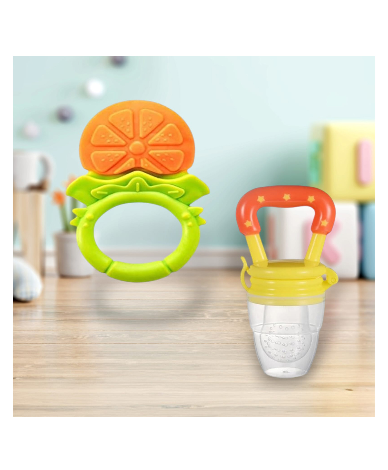 Joy Buzz Fruit Teether & Star Nibbler Combo | BPA-Free Silicone Teething Toys | Soft & Safe Baby Gum Massagers- Pack of 2 (Yellow)-picture-19