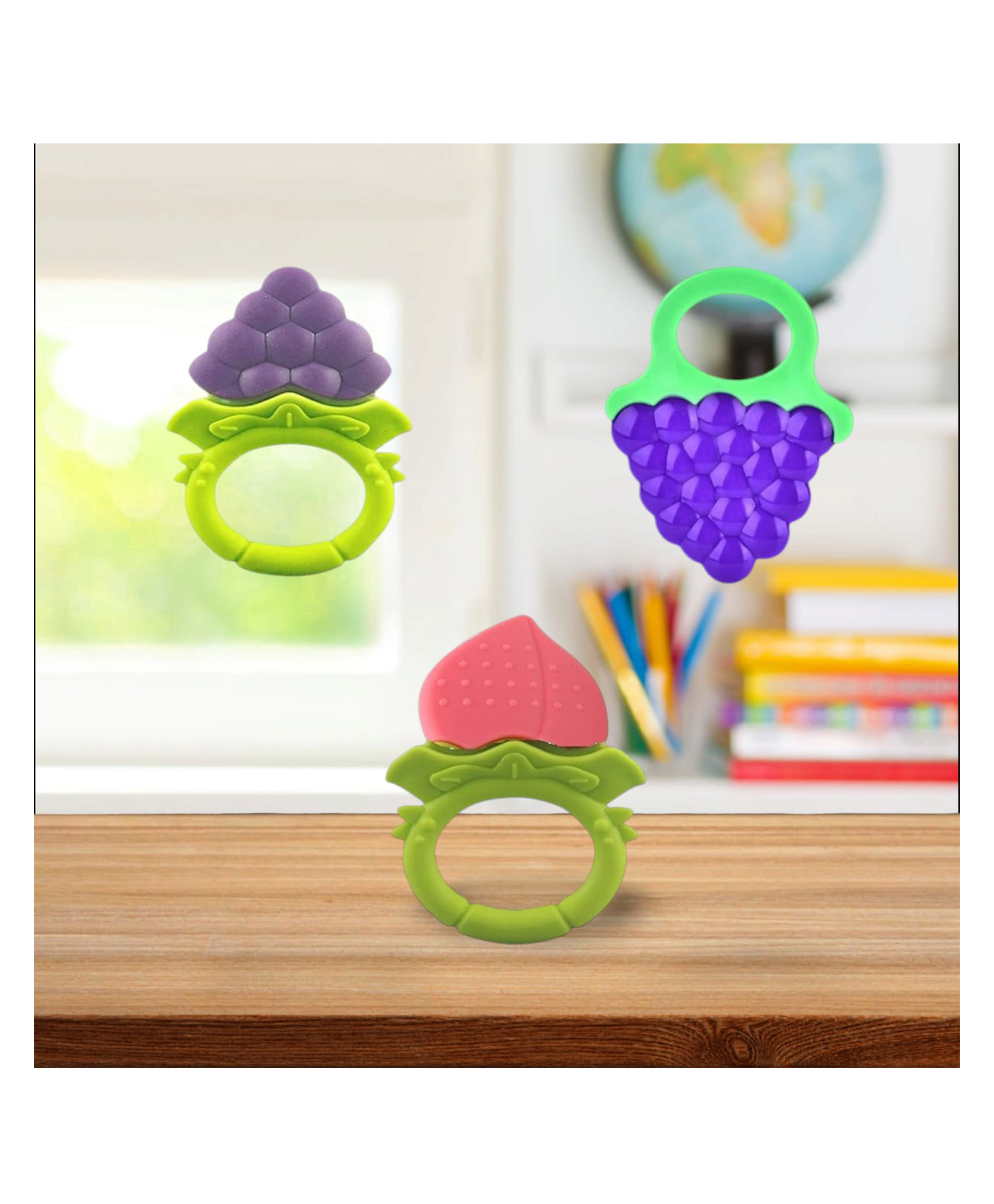 Joy Buzz Fruit Shape Teether (Set of 3) | Soft & Safe Fruit-Shaped Baby Teether | BPA-Free Silicone | Multi-Colour Teething Toy for Infants (Blue & Peach & Blue)-image-38