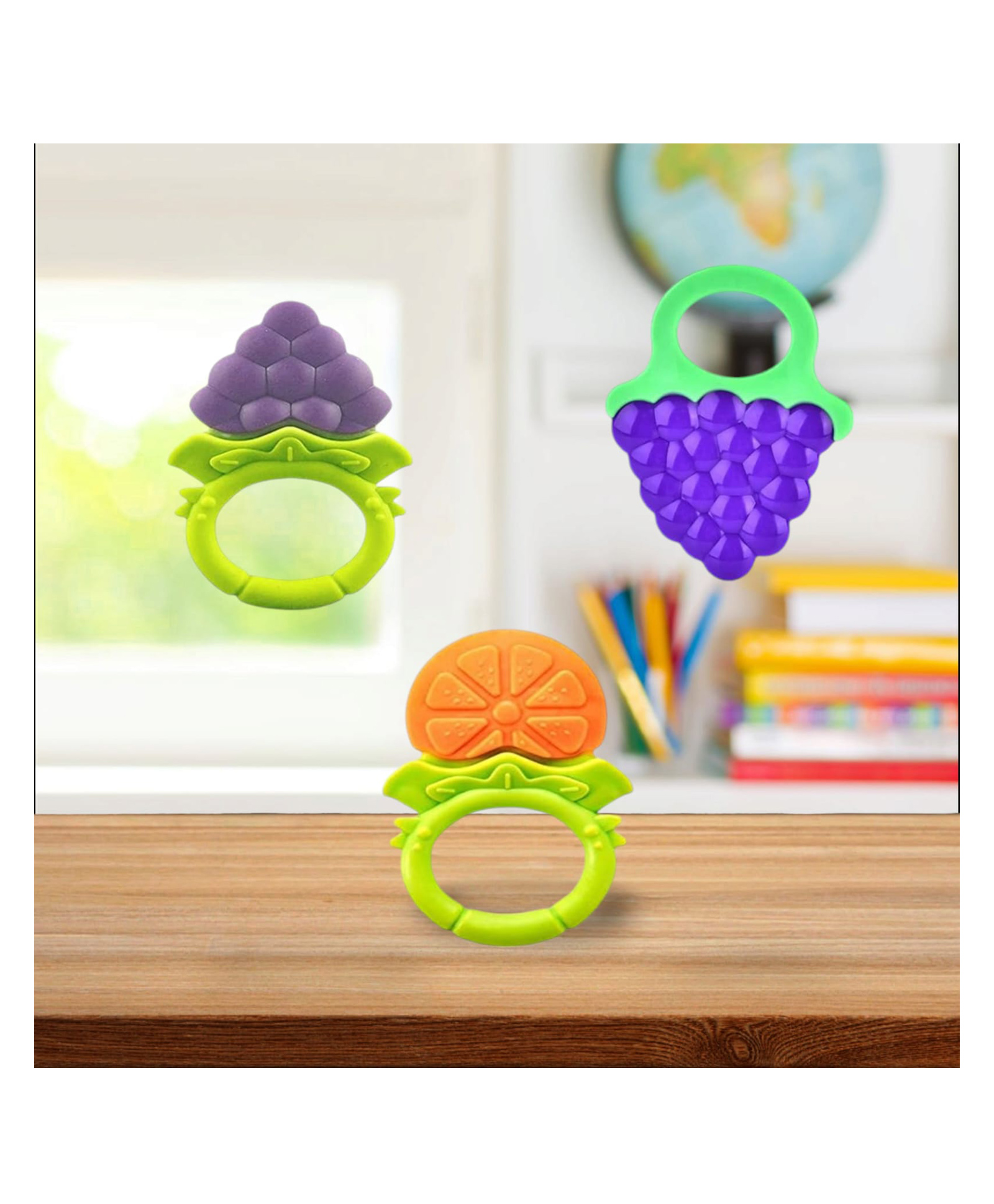 Joy Buzz Fruit Shape Teether (Set of 3) | Soft & Safe Fruit-Shaped Baby Teether | BPA-Free Silicone | Multi-Colour Teething Toy for Infants (Blue & Yellow & Blue)-image-35
