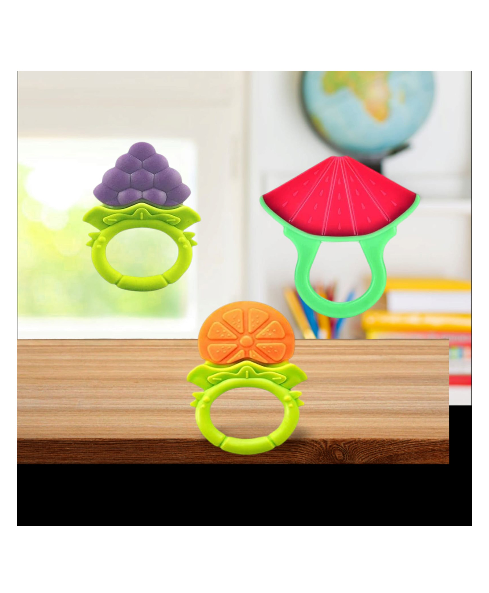 Joy Buzz Fruit Shape Teether (Set of 3) | Soft & Safe Fruit-Shaped Baby Teether | BPA-Free Silicone | Multi-Colour Teething Toy for Infants (Blue & Yellow & Red)-image-39