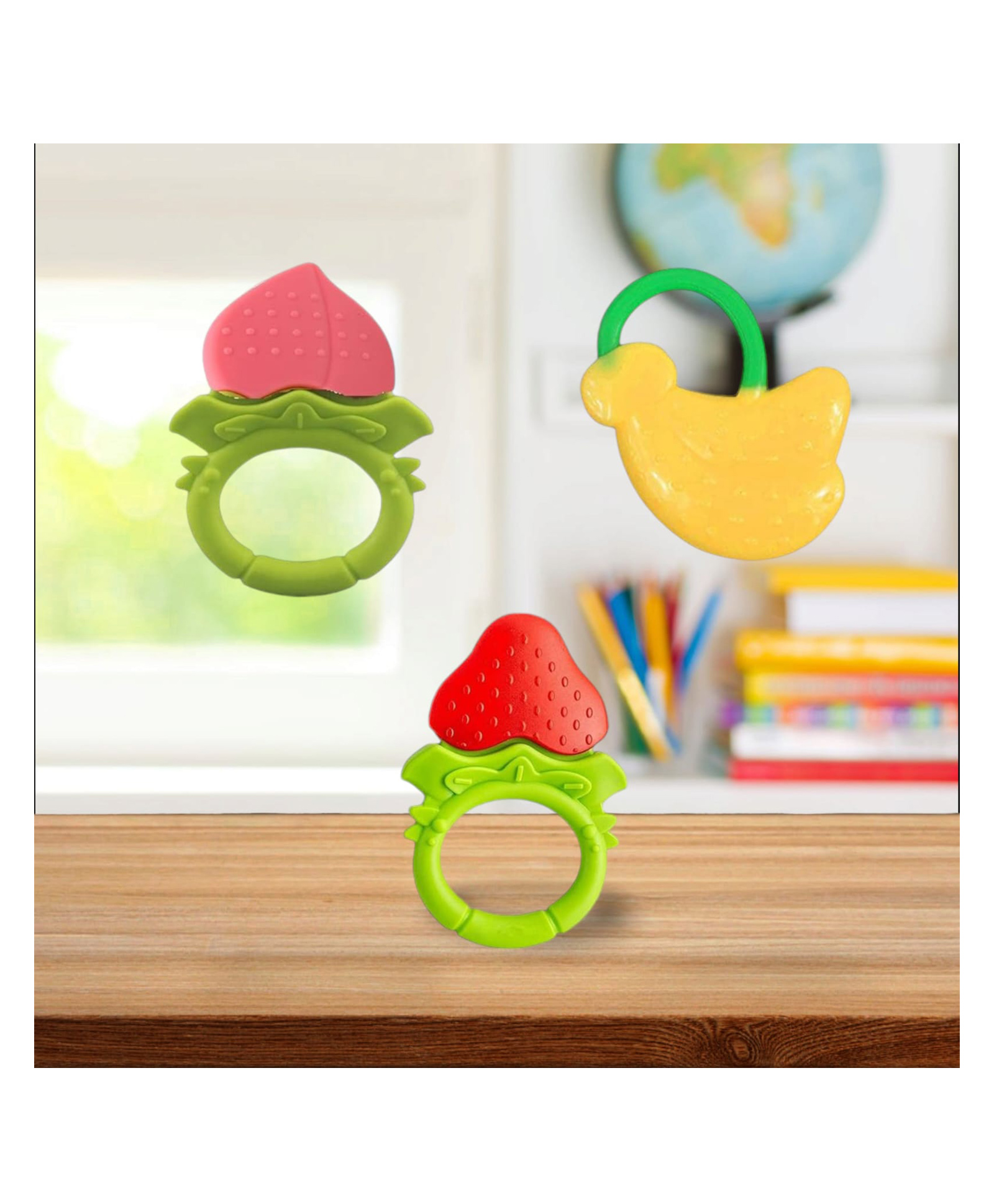 Joy Buzz Fruit Shape Teether (Set of 3) | Soft & Safe Fruit-Shaped Baby Teether | BPA-Free Silicone | Multi-Colour Teething Toy for Infants (Peach & Red & Yellow)-image-37