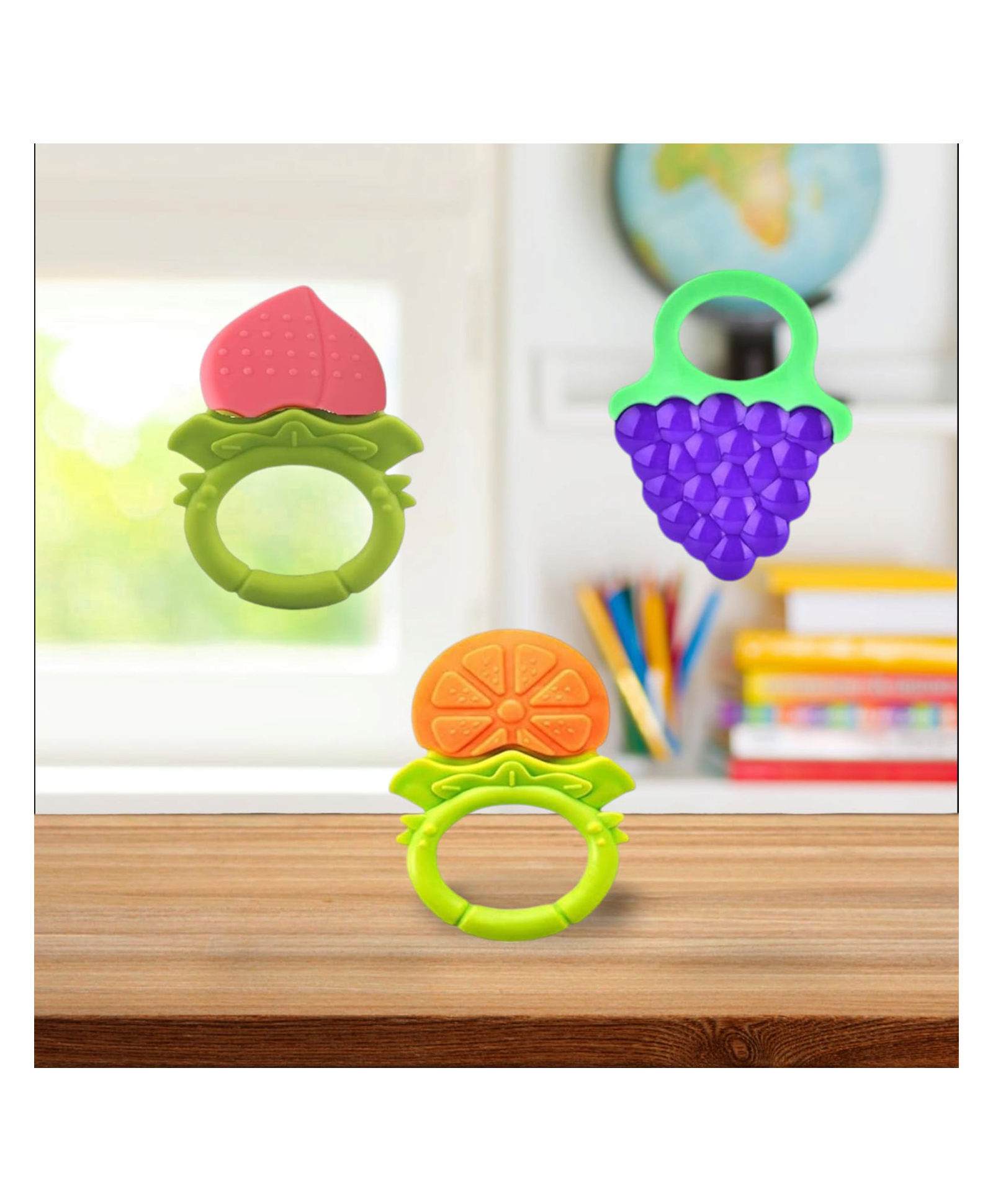 Joy Buzz Fruit Shape Teether (Set of 3) | Soft & Safe Fruit-Shaped Baby Teether | BPA-Free Silicone | Multi-Colour Teething Toy for Infants (Peach & Yellow & Blue)-image-25