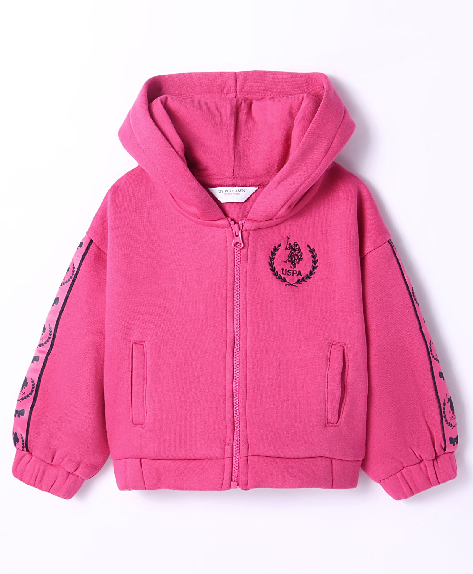 US Polo Assn Full Sleeves Logo PrintedHooded Sweat Jacket - Dark Pink-image-42