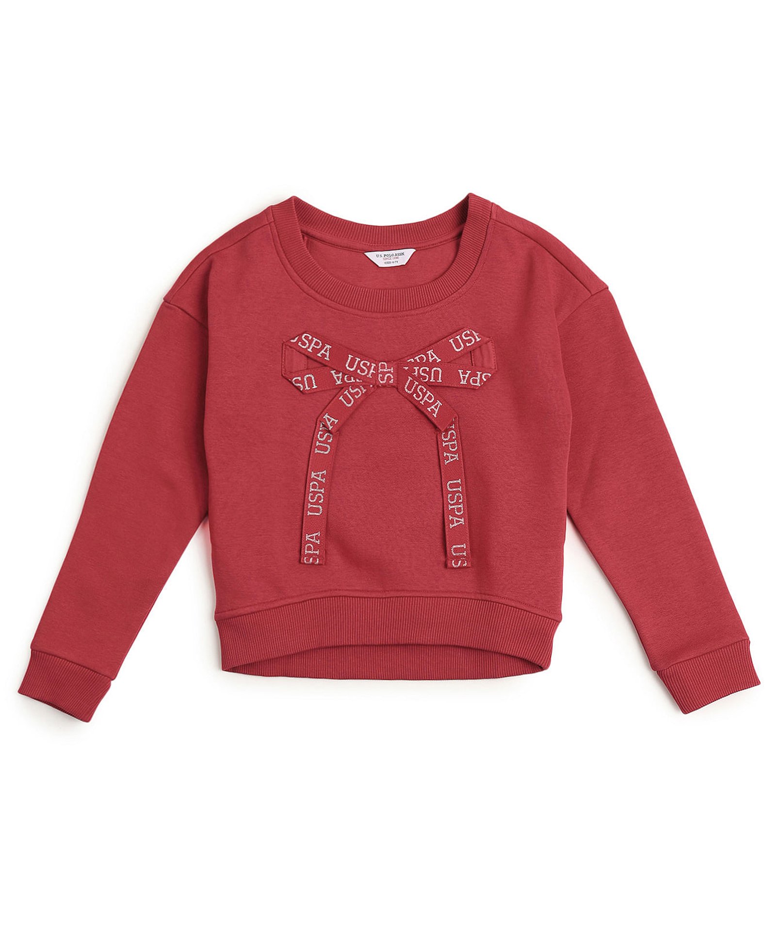 US Polo Assn Cotton Knit Full Sleeves Sweatshirt With Bow Applique - Maroon-picture-22