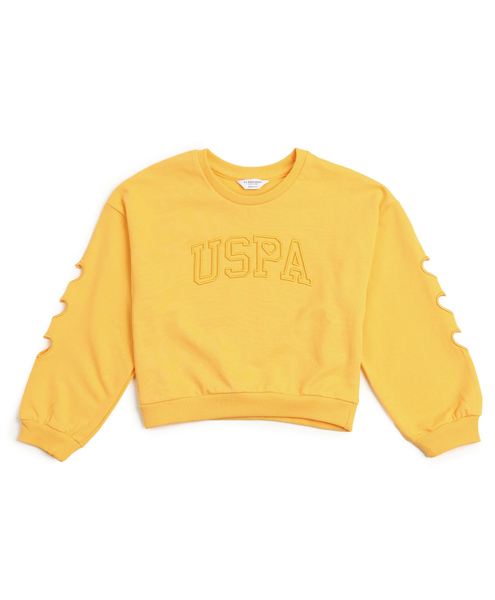 US Polo Assn Cotton Knit Full Sleeves Sweatshirt With Text Embroidery & Heart Cutout Design - Mustard-image-44