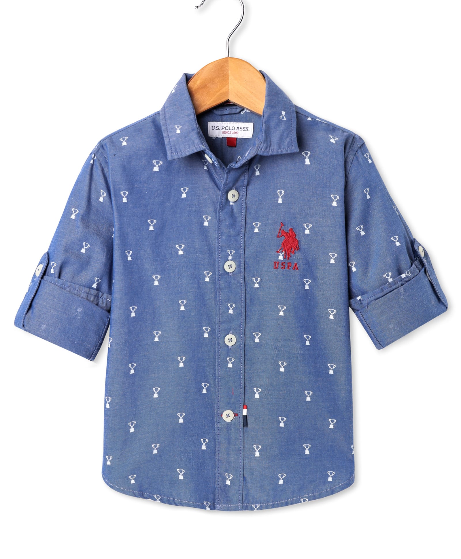 US Polo Assn Cotton Knit Full Sleeves Trophy Printed Shirt - Blue-image-33