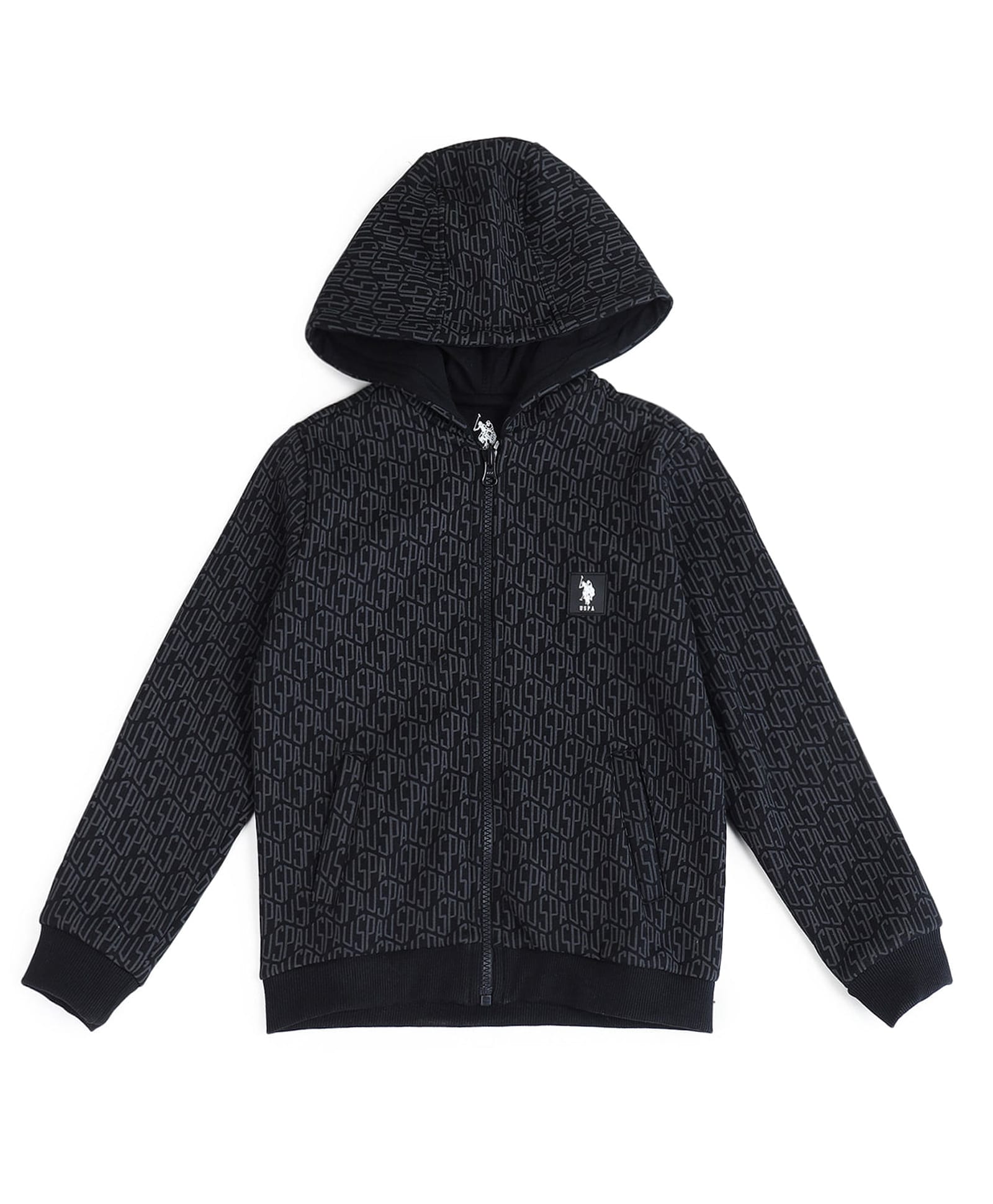 US Polo Assn Cotton Knit Full Sleeves Printed Hooded Sweatshirt With Kangaroo Pockets -Black-image-35
