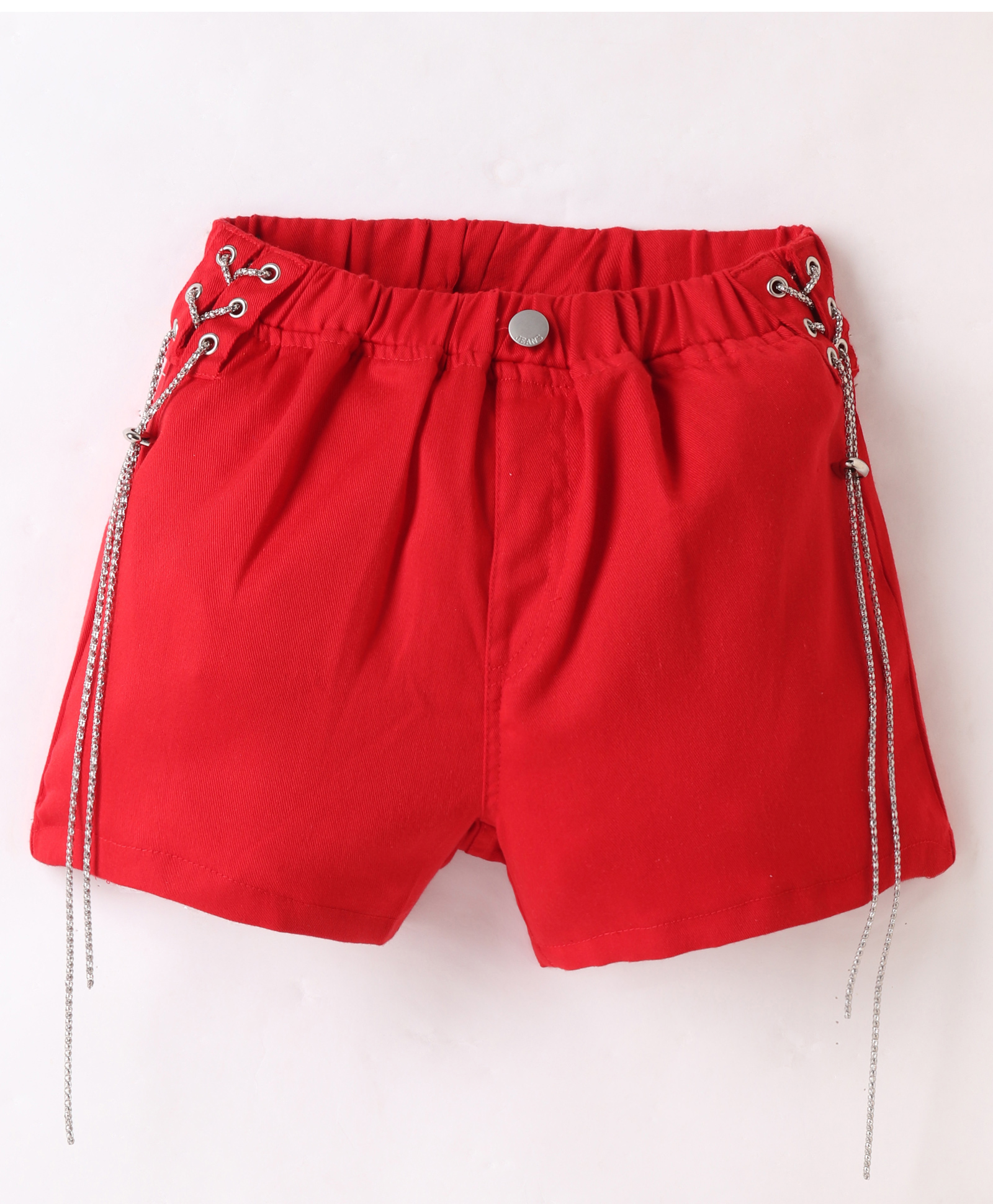 Kookie Kids Knit Knee Length Solid Shorts with Frill Detailing - Red-picture-28