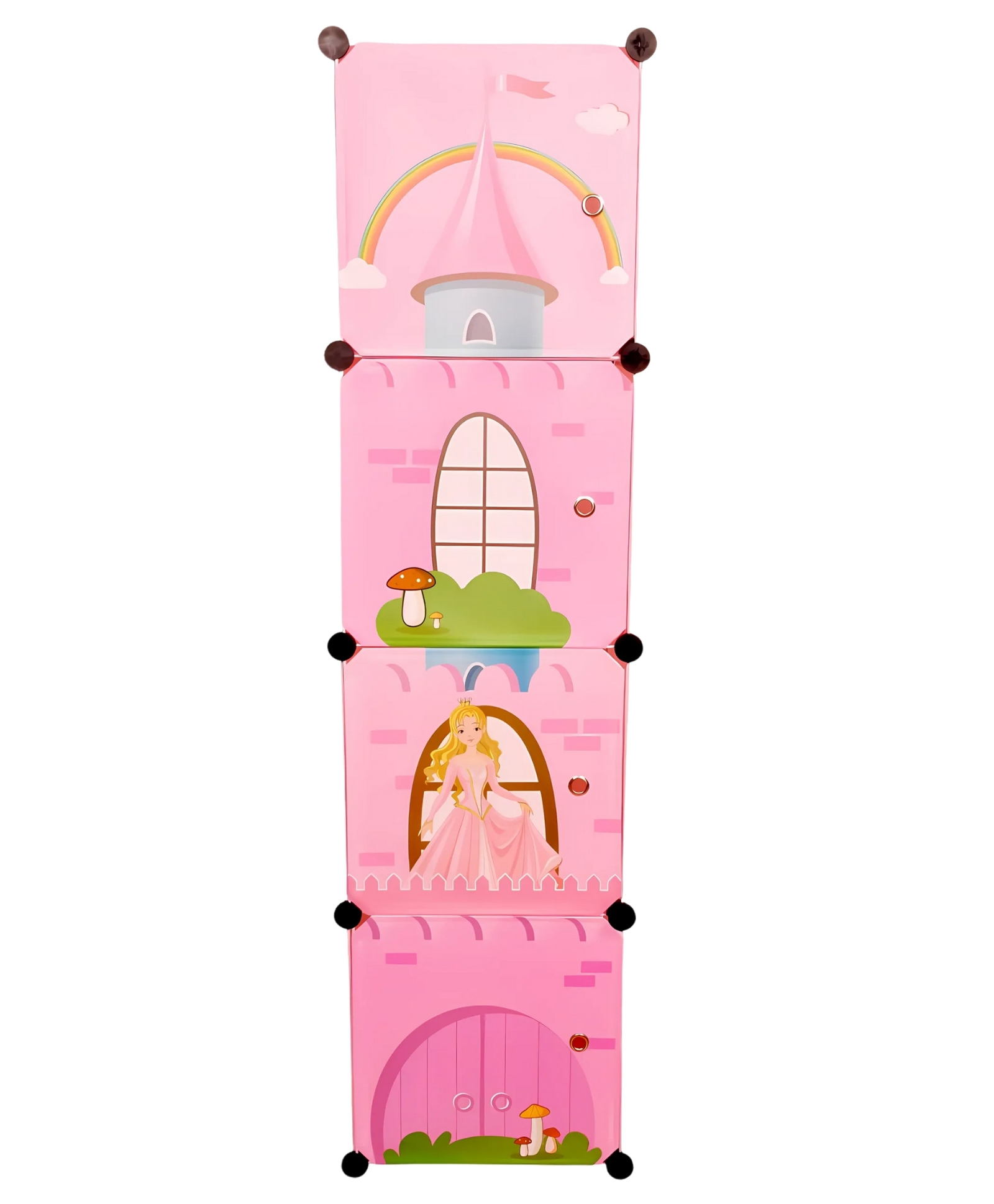 TOYPENTER Collapsible Kids Clothing Wardrobe |Cute Prince & Castle Print/Portable Waterproof Multipurpose Storage Rack/Adjustable Almirah for Babies/Girls/Boys (Pink Castle, 4 Cube)-image-35
