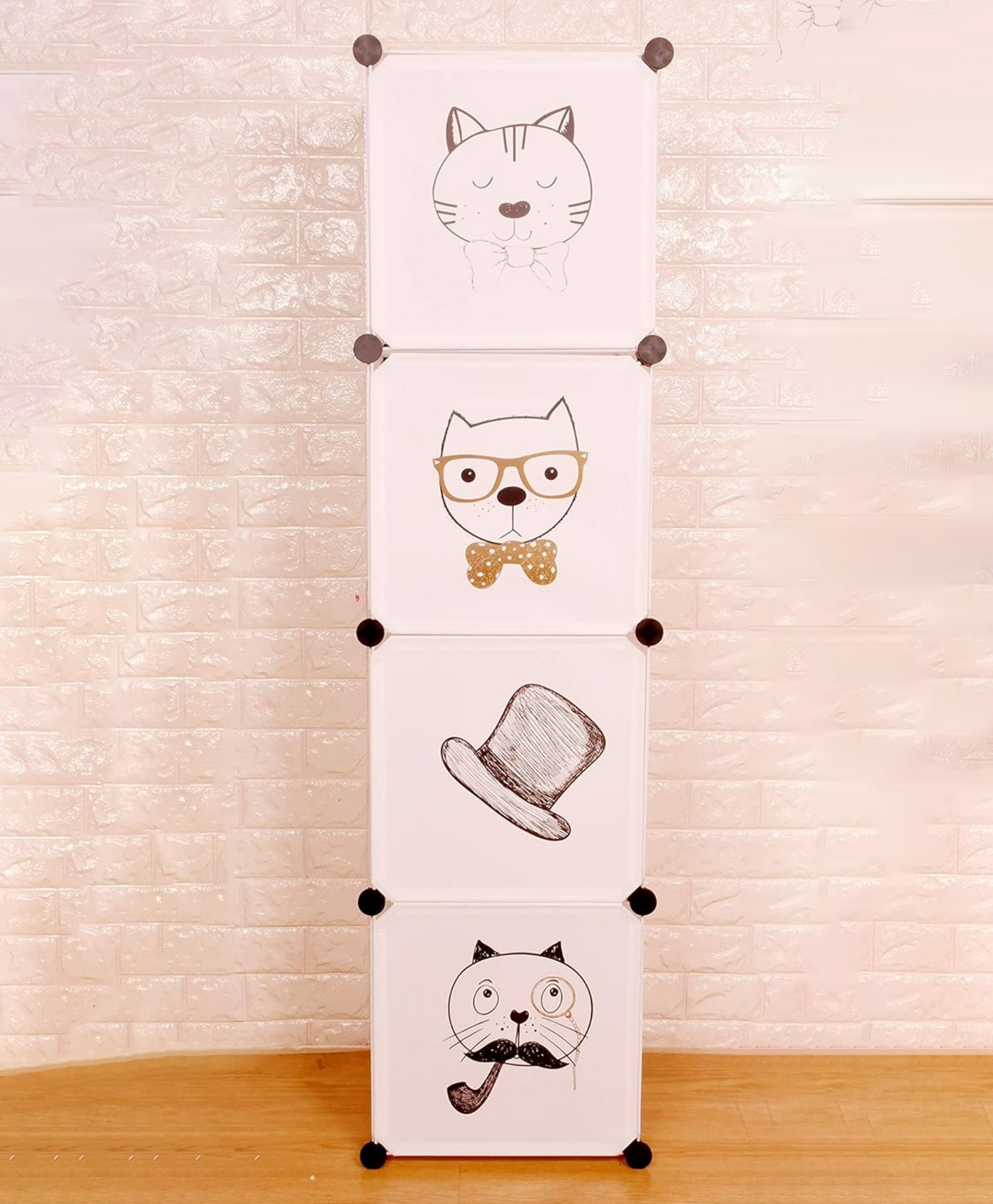 TOYPENTER Collapsible Kids Clothing Wardrobe |Cute Prince & Castle Print/Portable Waterproof Multipurpose Storage Rack/Adjustable Almirah for Babies/Girls/Boys (White Cat, 4 Cube)-picture-16