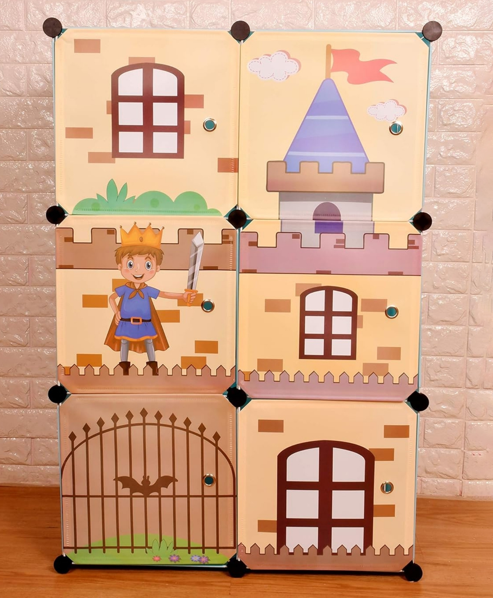TOYPENTER Collapsible Kids Clothing Wardrobe |Cute Prince & Castle Print/Portable Waterproof Multipurpose Storage Rack/Adjustable Almirah for Babies/Girls/Boys (Blue Castle, 6 Cube)-image-36
