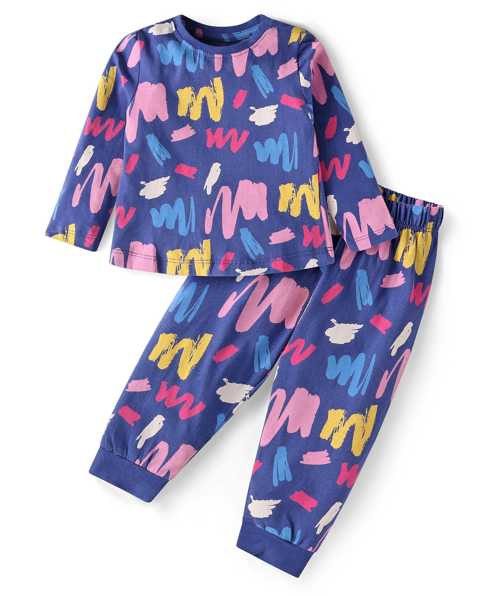 Babyhug Cotton Knit Full Sleeves Printed Night Suit - Navy Blue-image-19
