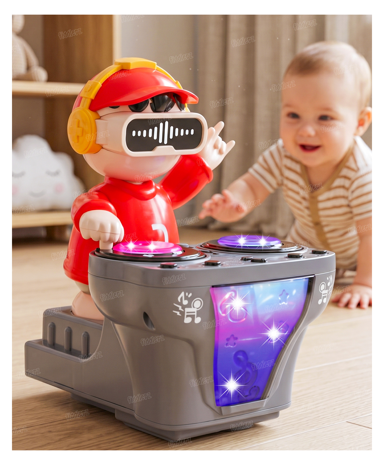Toysire Musical Toys DJ Boy with LED Lights Sound DJ Rock Boy Dancing Crawling Toys for Kids - Grey-image-17