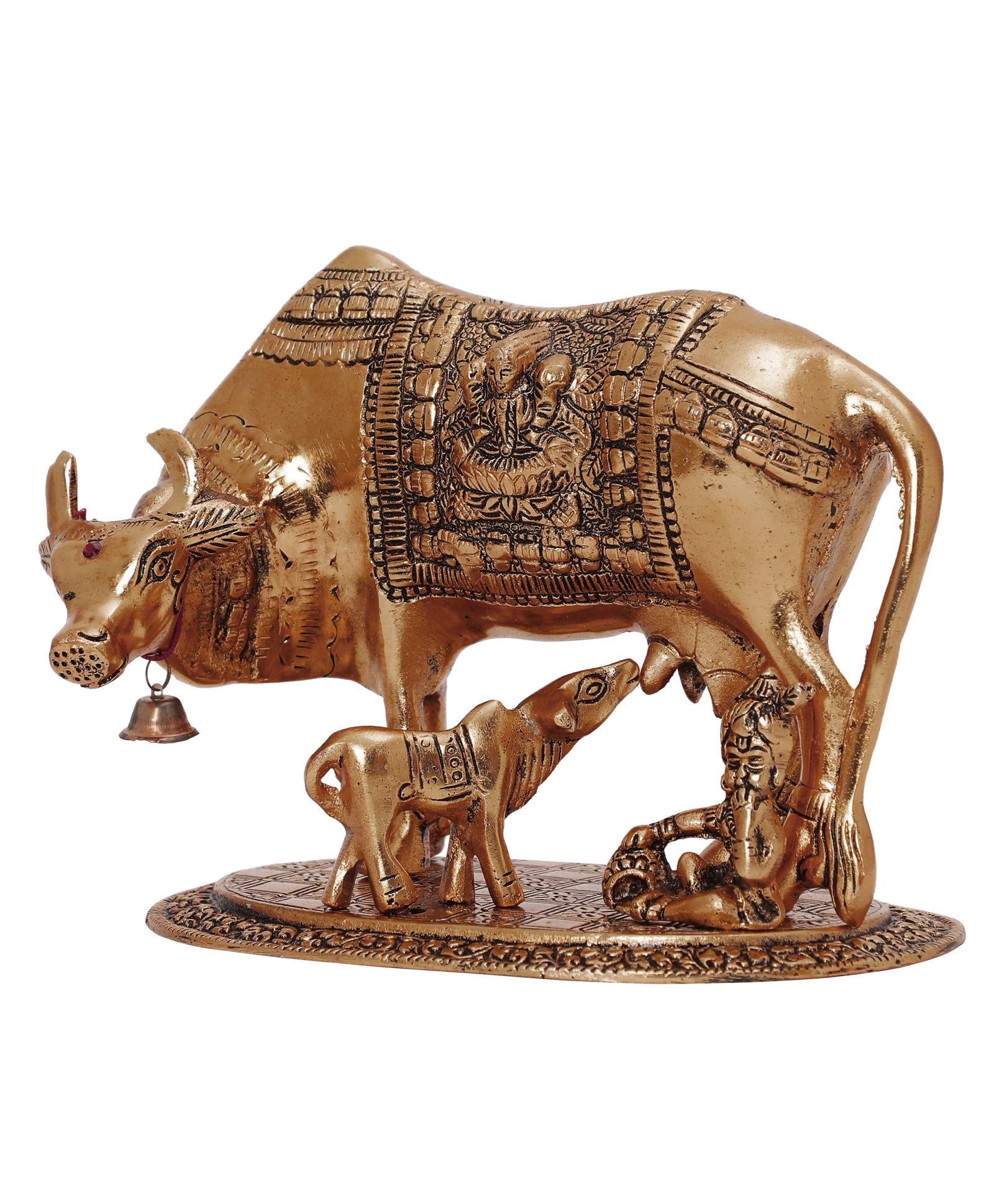 International Gift Copper Plated Kamdhenu Cow Idol for Home Décor and Gifting