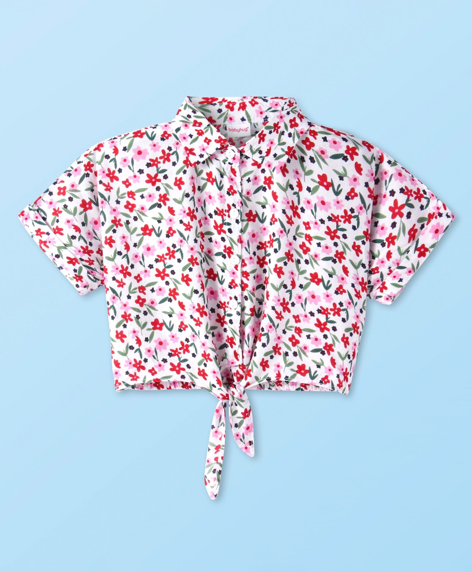 Babyhug Rayon Knit Half Sleeves Top With Floral Print - White-picture-14