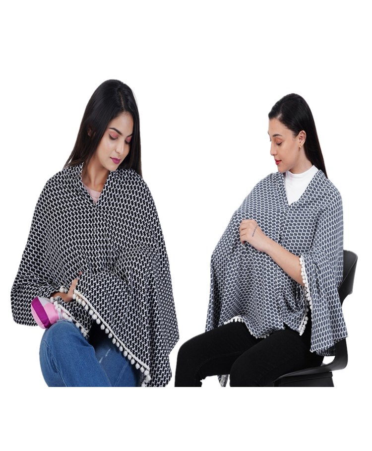 AGUILA Multi Purpose Feeding Shawl Pack Of 2 - Black&Navy-picture-40