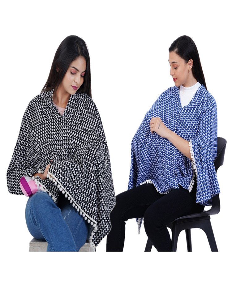 AGUILA Multi Purpose Feeding Shawl Pack Of 2 - Black,Sky Blue-image-49