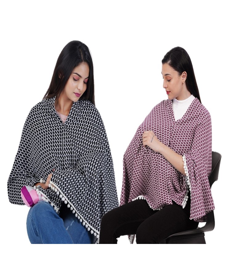 AGUILA Multi Purpose Feeding Shawl Pack Of 2 - Black,Maroon-image-37