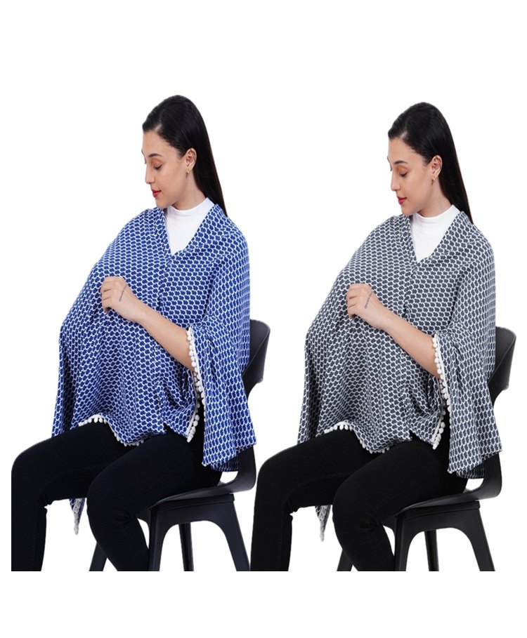 AGUILA Multi Purpose Feeding Shawl Pack Of 2 - Navy,Sky Blue-image-27