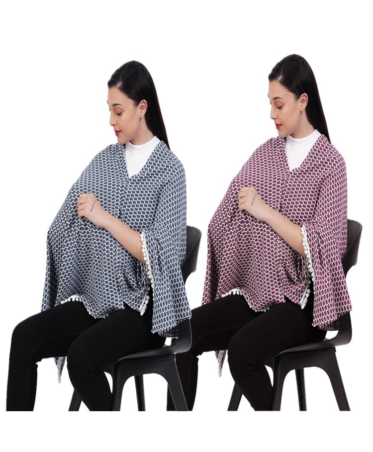 AGUILA Multi Purpose Feeding Shawl Pack Of 2 - Navy,Maroon-image-40