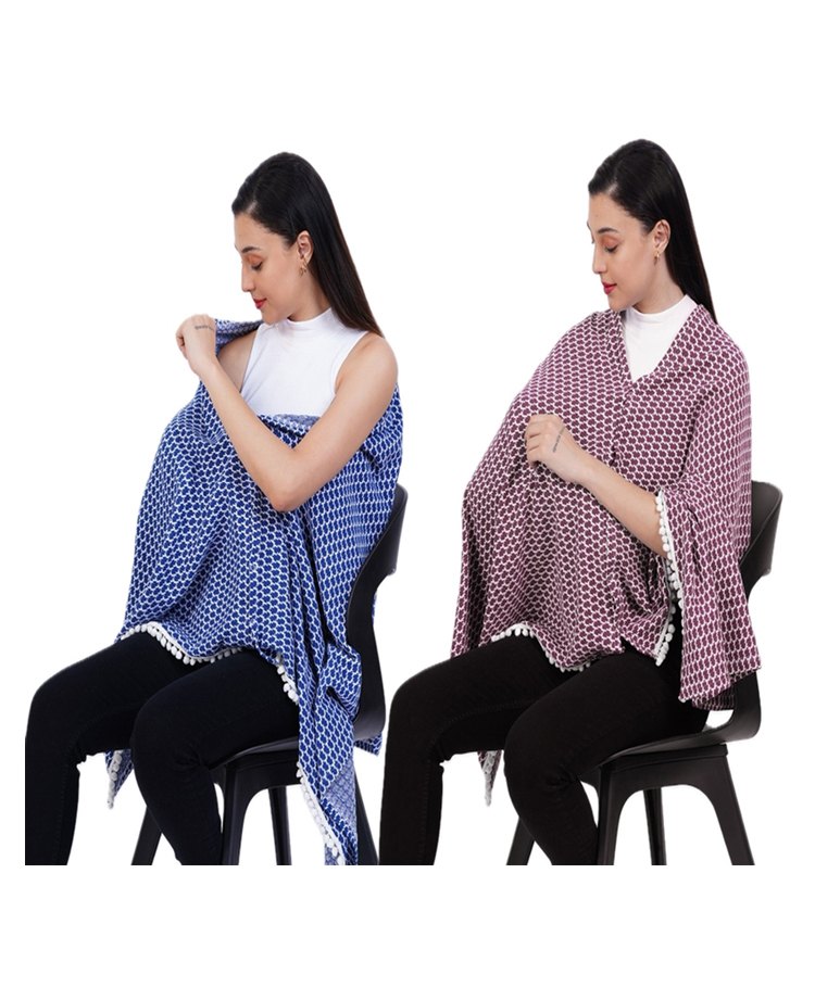 AGUILA Multi Purpose Feeding Shawl Pack Of 2 - Skye Blue,Maroon-image-48