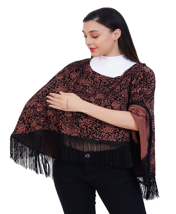 AGUILA Poncho Style Breast Feeding Nursing Cover All Over Print- Brown-image-49
