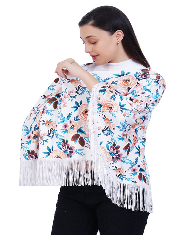 AGUILA Poncho Style Breast Feeding Nursing Cover All Over Print- Floral White-picture-30