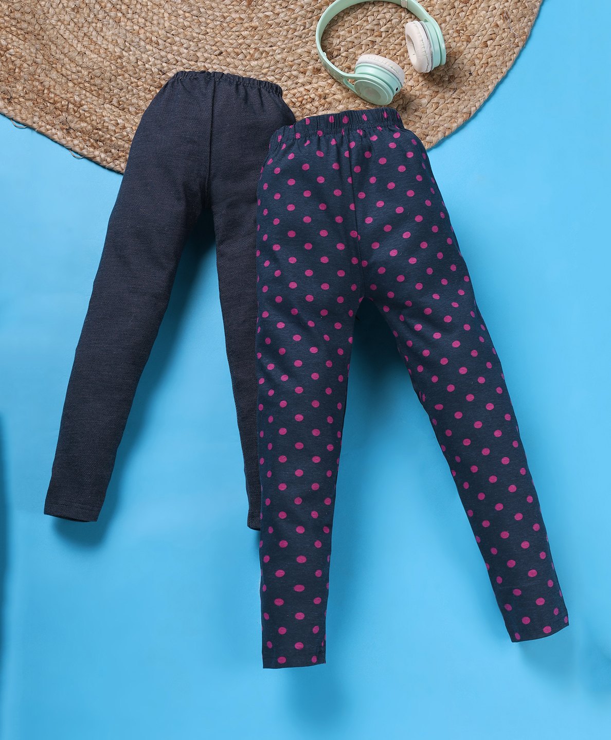 RAINE AND JAINE Pack of 2 Polka Dots Printed & Solid Leggings - Navy Blue-picture-18