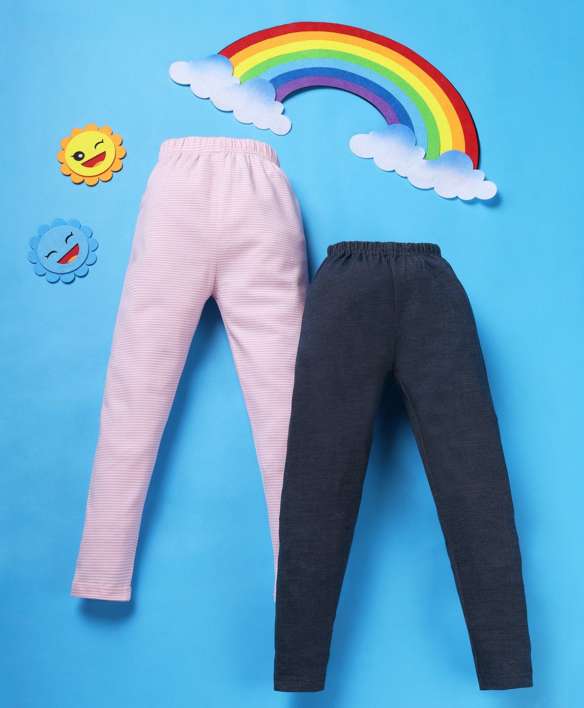 RAINE AND JAINE Pack of 2 Striped & Solid Leggings - Pink & Blue-picture-13