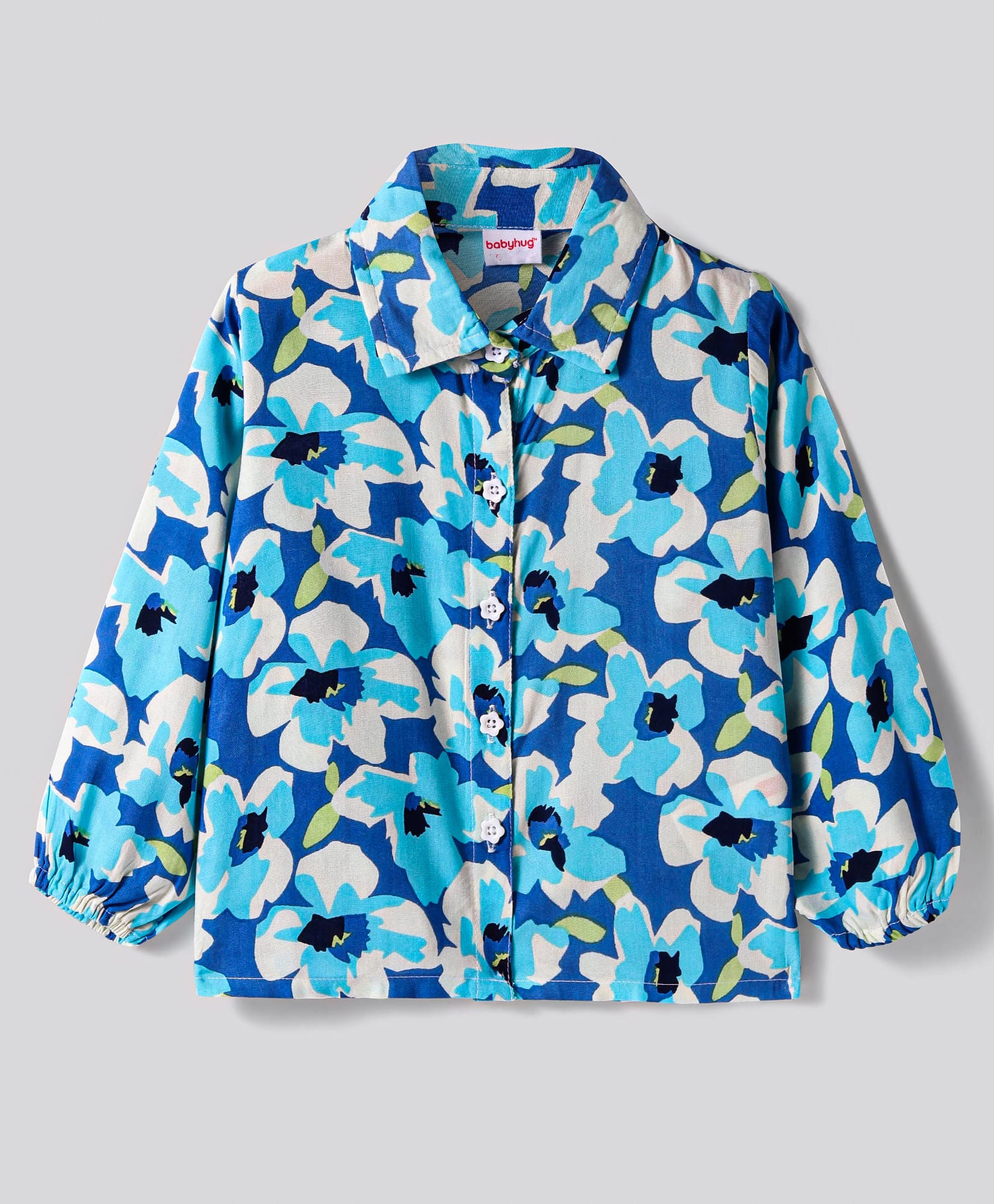 Babyhug Rayon Woven Full Sleeves Shirt Styled Top With Floral Print - Blue-picture-19