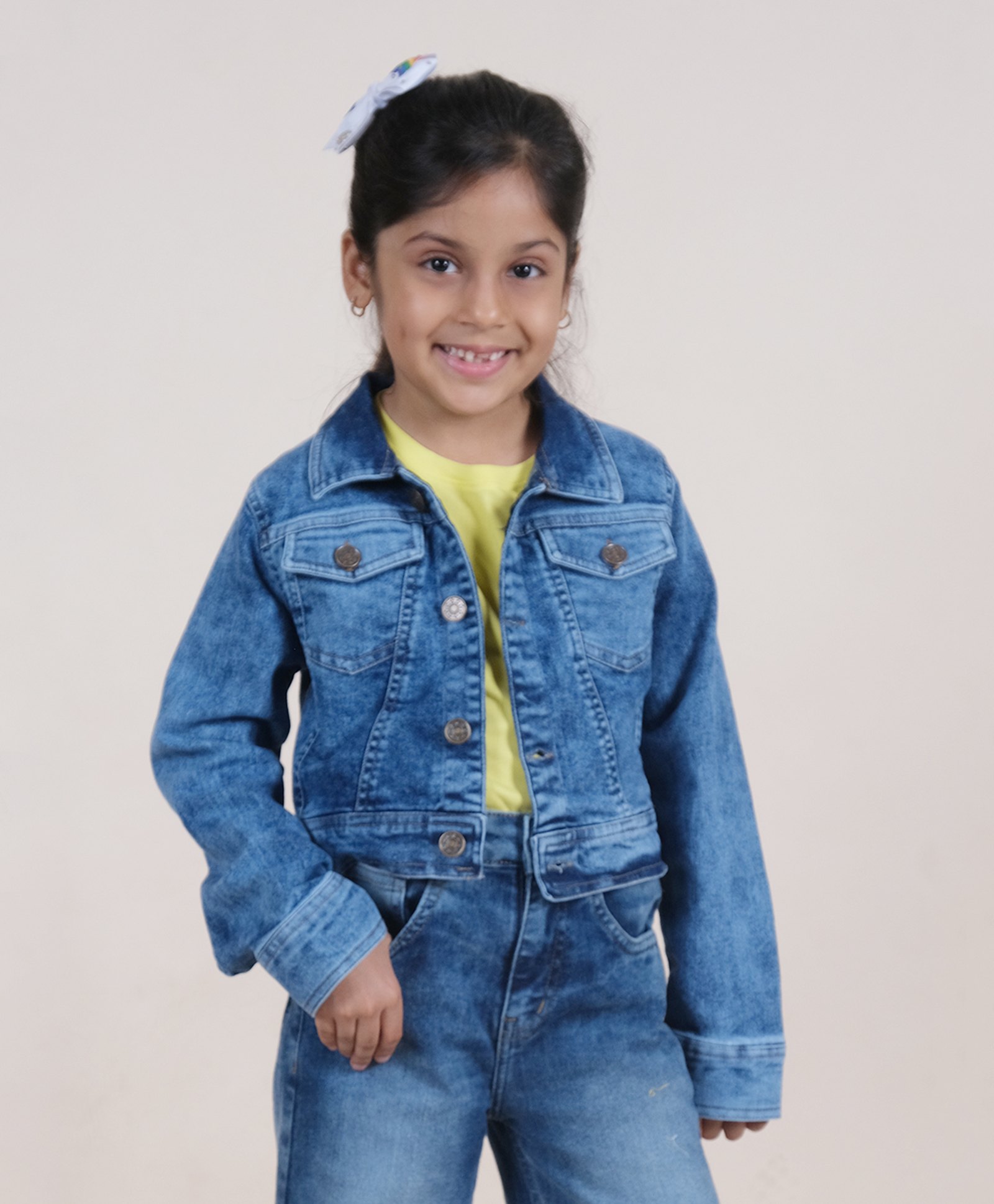 Kiddopanti Full Sleeves Light Washed Crop Denim Jacket -  Blue-image-19