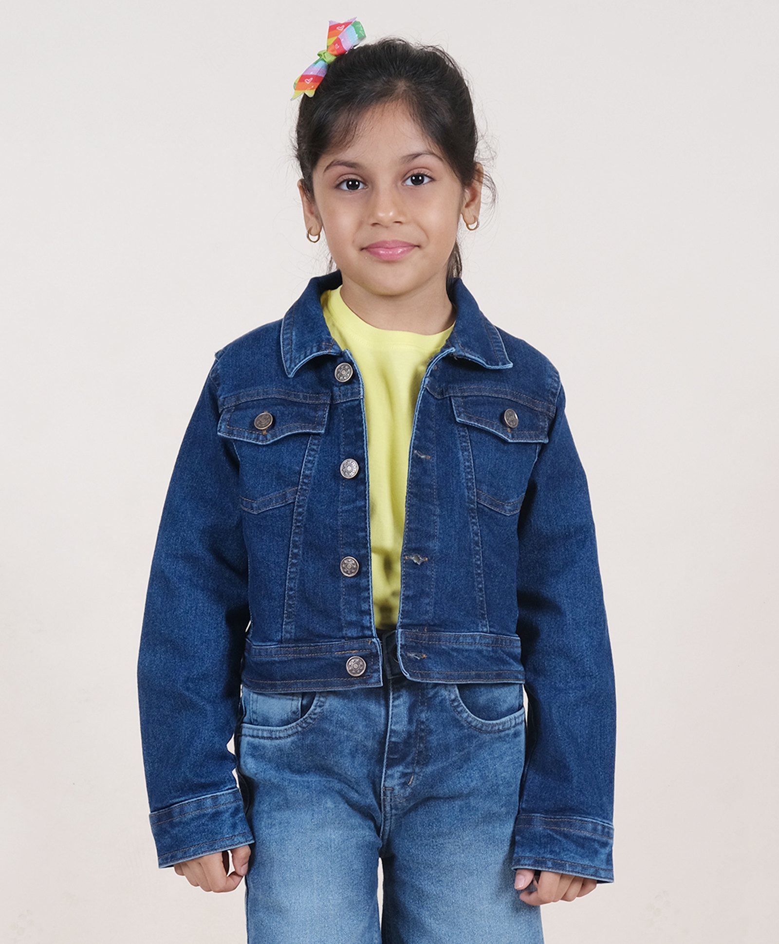 Kiddopanti Full Sleeve Light Washed Crop Denim Jacket -  Blue-image-48