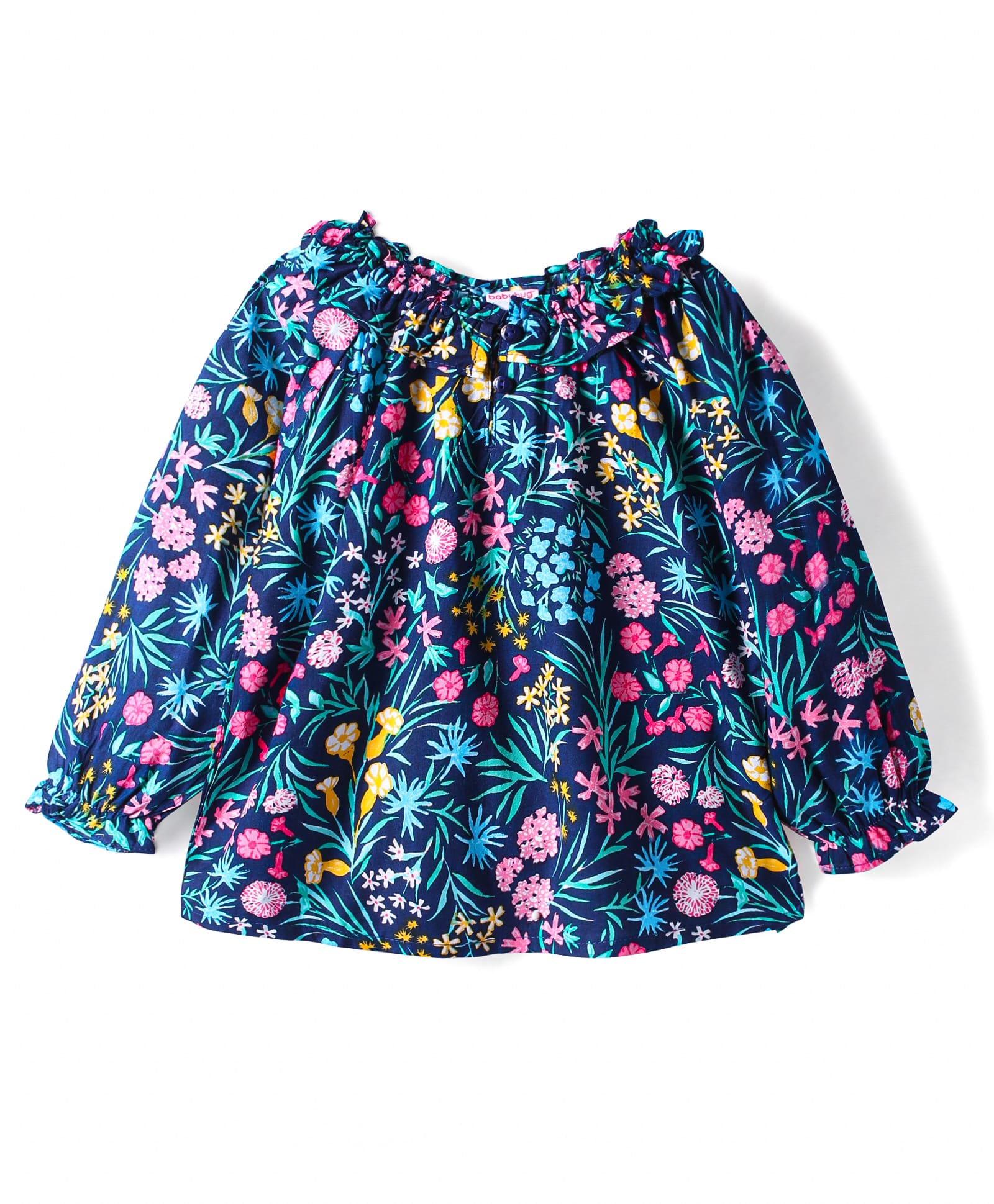 Babyhug Rayon Woven Full Sleeves Top With Floral Print - Navy Blue-picture-12
