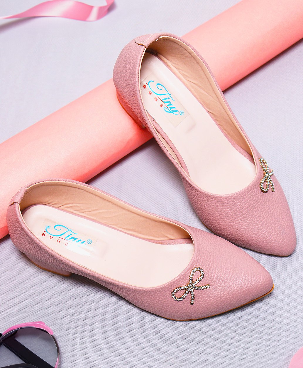 Tiny Bugs Stones Embellished Bow Detailed Ballerinas - Purple-picture-16