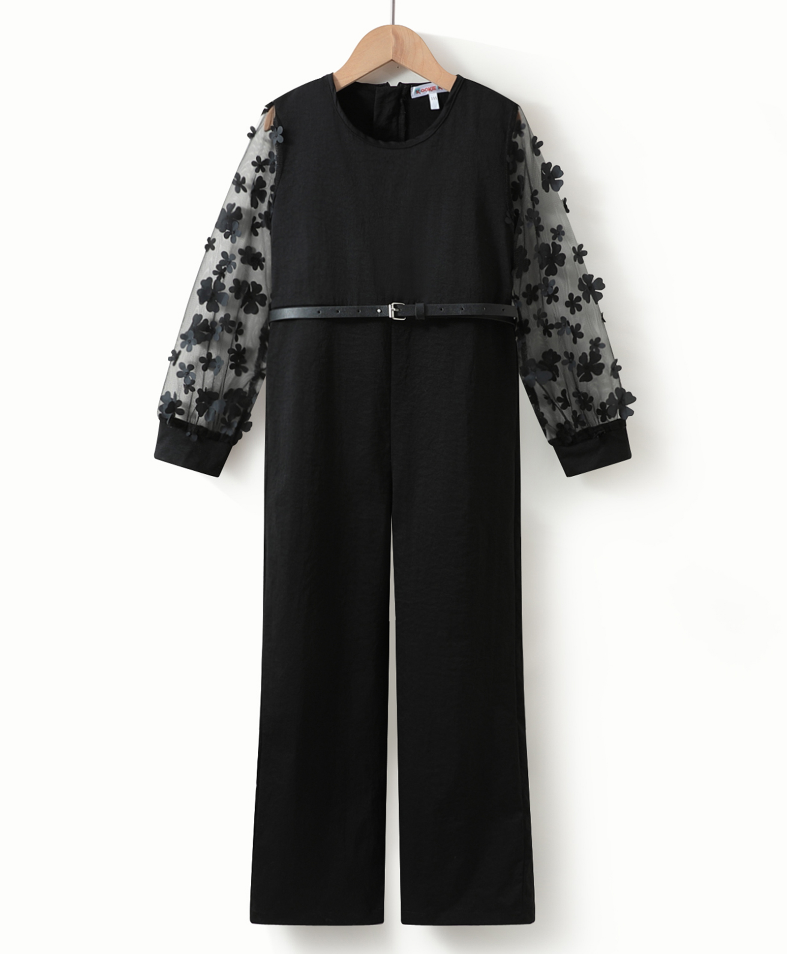 Kookie Kids Full Sleeves Jumpsuit With Floral Print - Black-image-36