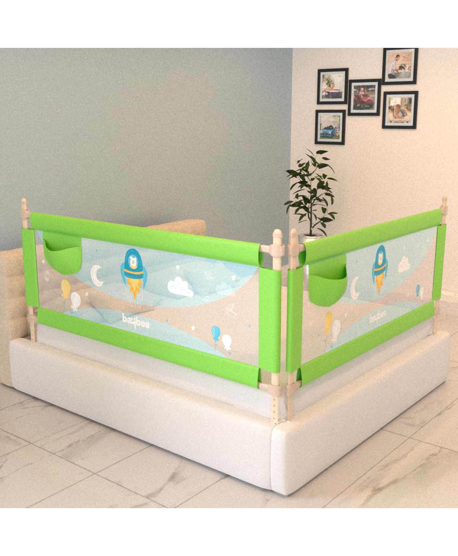 Baybee Bed Rails Guard for Baby Kids Safety with Adjustable Height - Green-picture-26