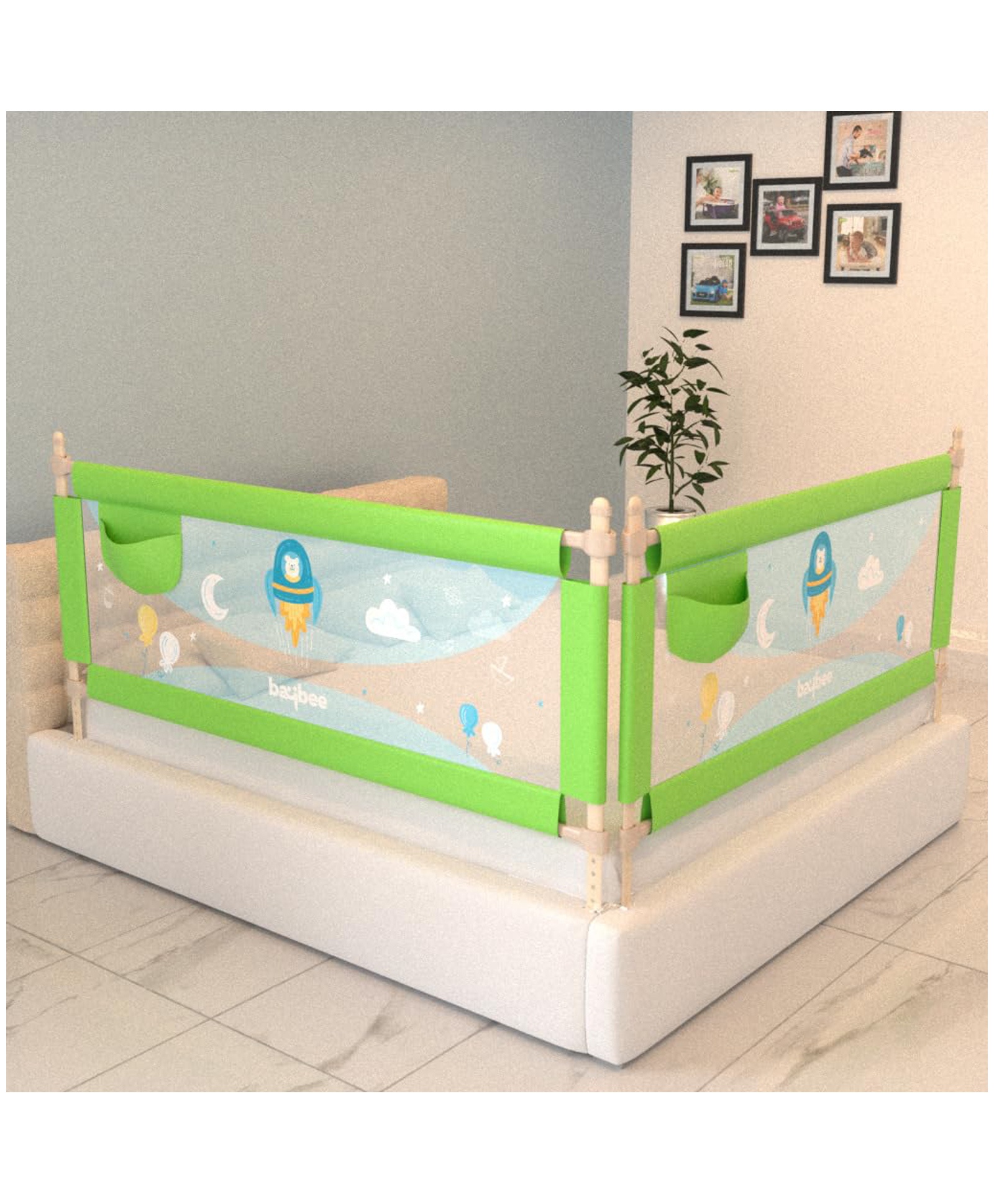 Baybee Bed Rails Guard for Baby Kids Safety with Adjustable Height -  Green-picture-27