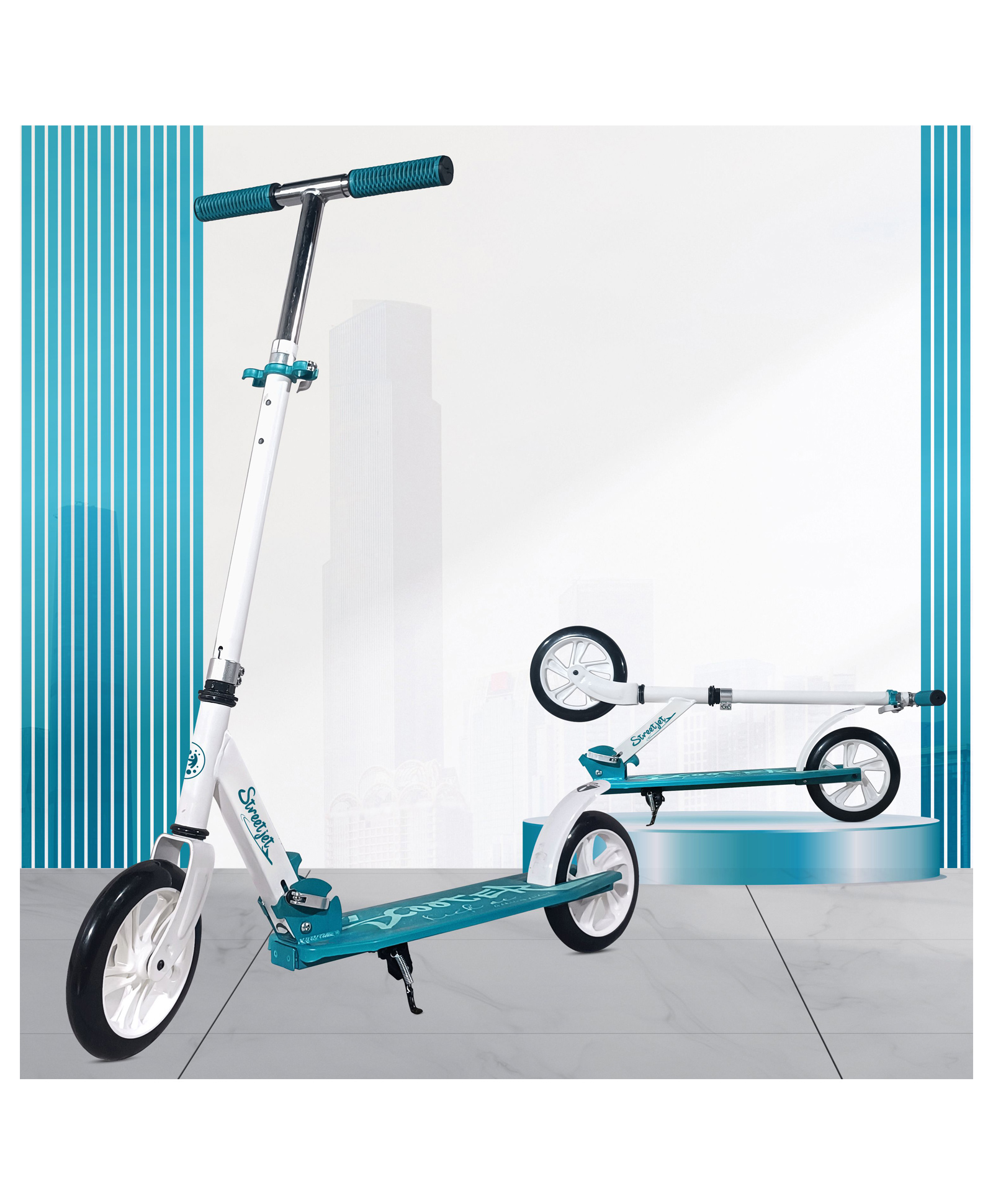 Kidsmate StreetJet Kick Scooter for kids 6-12 Years | 2 Wheel Scooter, Foldable Design, 3 Adjustable Height Options with Rear Braking and PVC Wheels kids scooter| Max User Weight 50kg - (White)-image-3