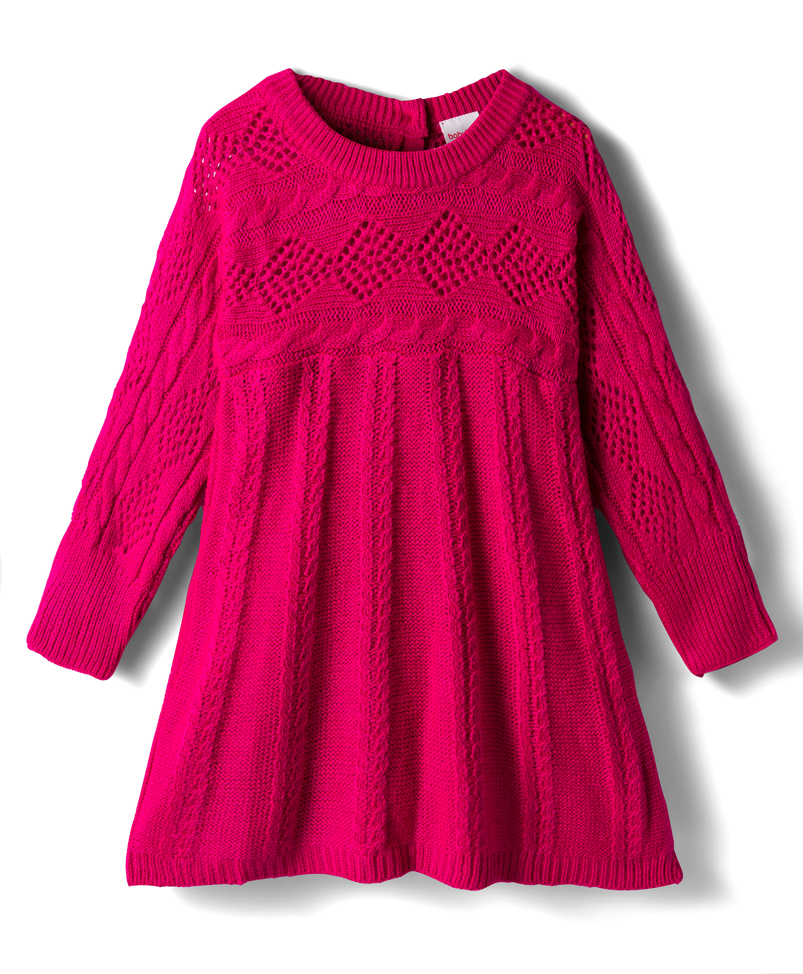 Babyhug Knit Full Sleeves Woollen Dress with Cable Knit Design - Fuchsia-image-13