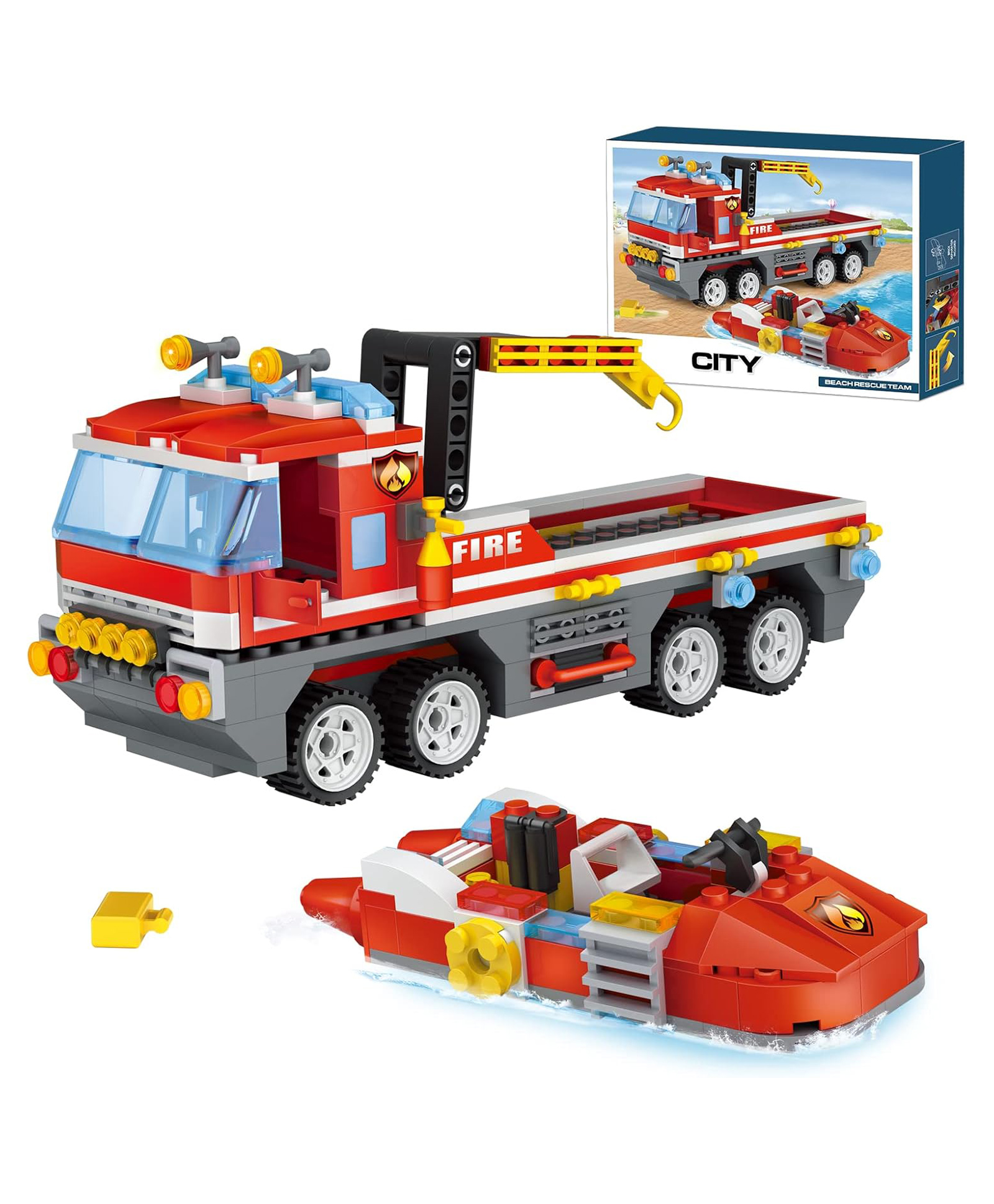 SVE City Fire Engine Construction Toy with Fire Rescue Boat, Fire Brigade Toy with 3 Firefighters, Educational Toy, Creative Gift for Boys and Girls from 6 Years, 354 Pieces-picture-26