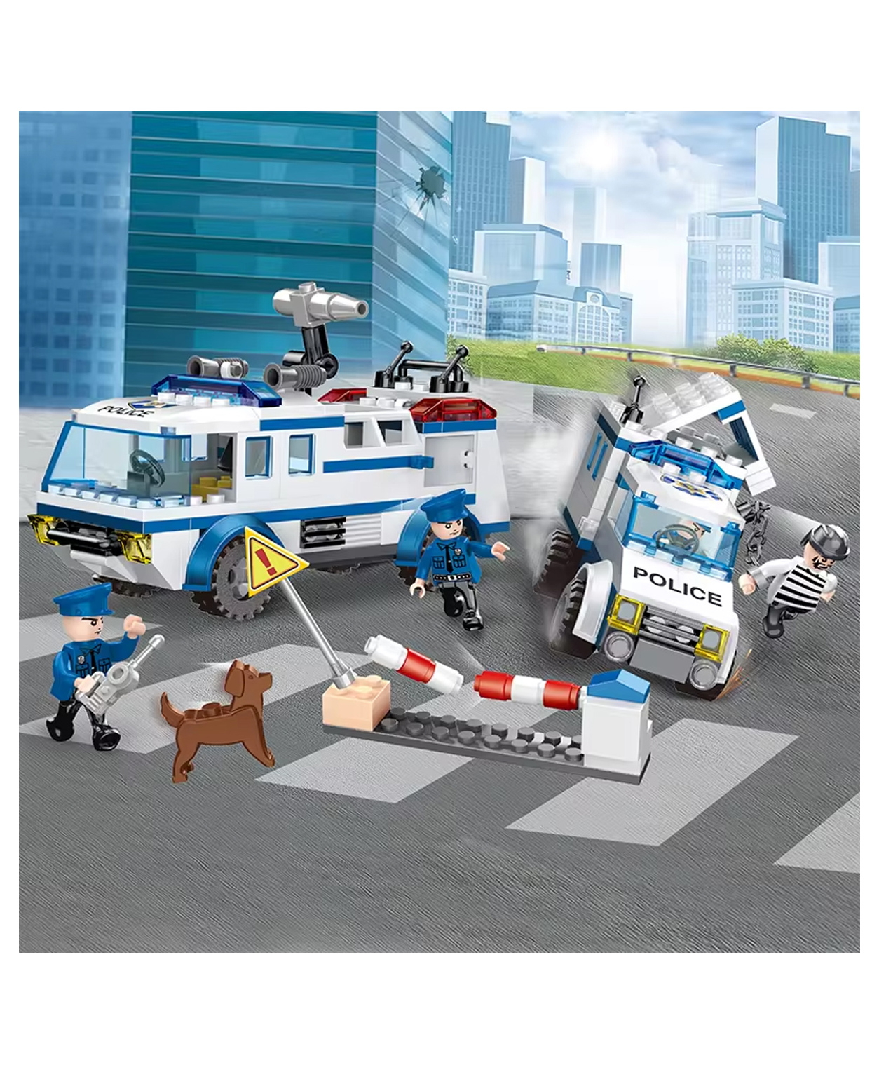 SVE City Police Building Set Police Patrol Car Prisoner Transporter Truck Building Blocks Toys with 4 Mini People Cop and Robber Police Playset for Kids Aged 6 and up 368 Pieces-image-32