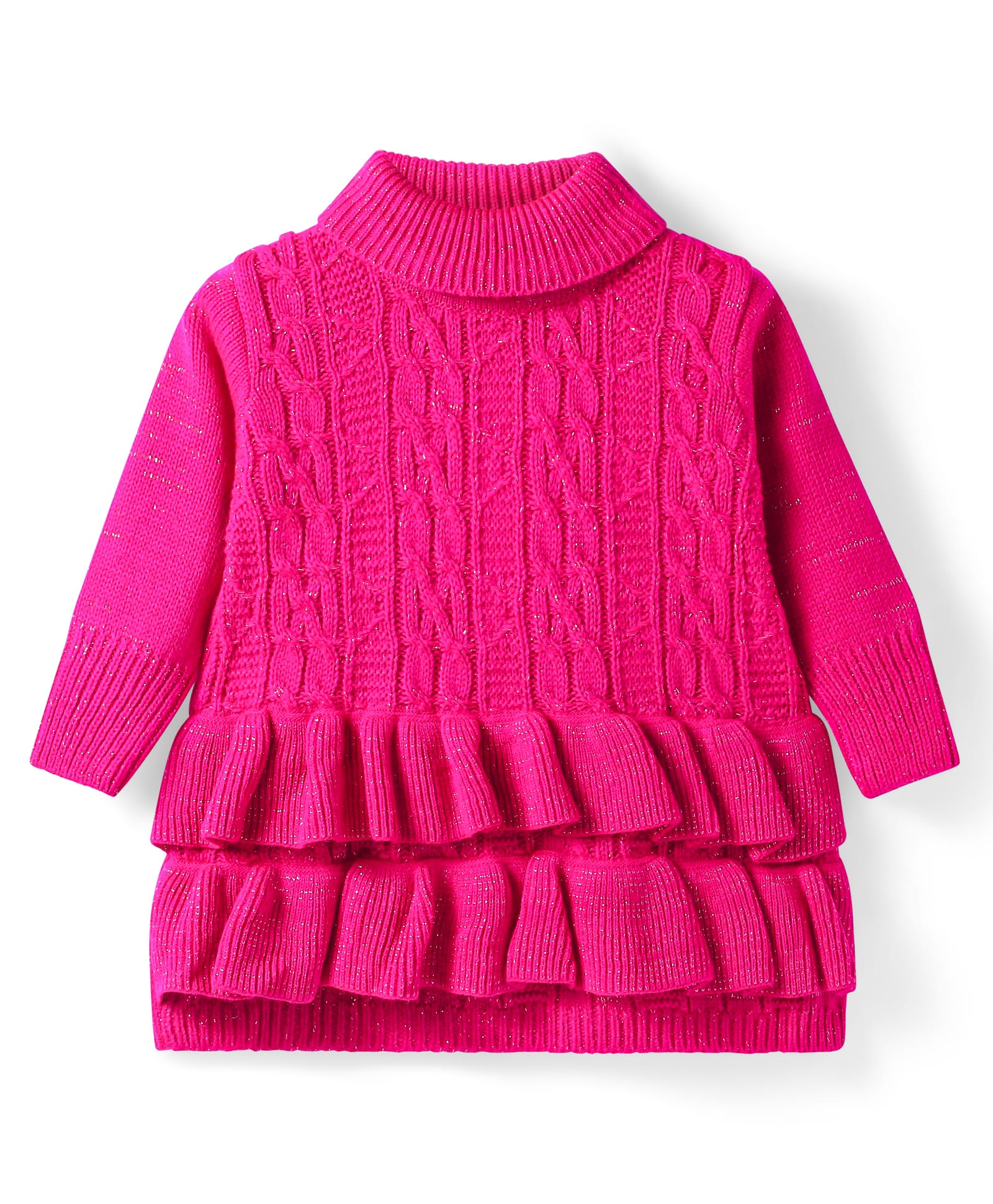 Babyhug Knitted Full Sleeves Turtle Neck Pullover Sweater with Cable Knit Design & Frill Detailing - Dark Pink-image-48