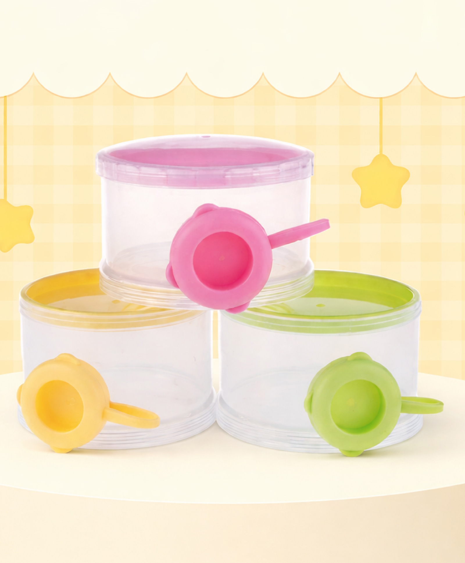 The Cheeky Kidzz Baby Formula Dispenser Foodgrade PP Double Layer Anti-Leak Milk Powder Cerelac Food Storage Dispenser 3 Container First Feed Box- Green-picture-12