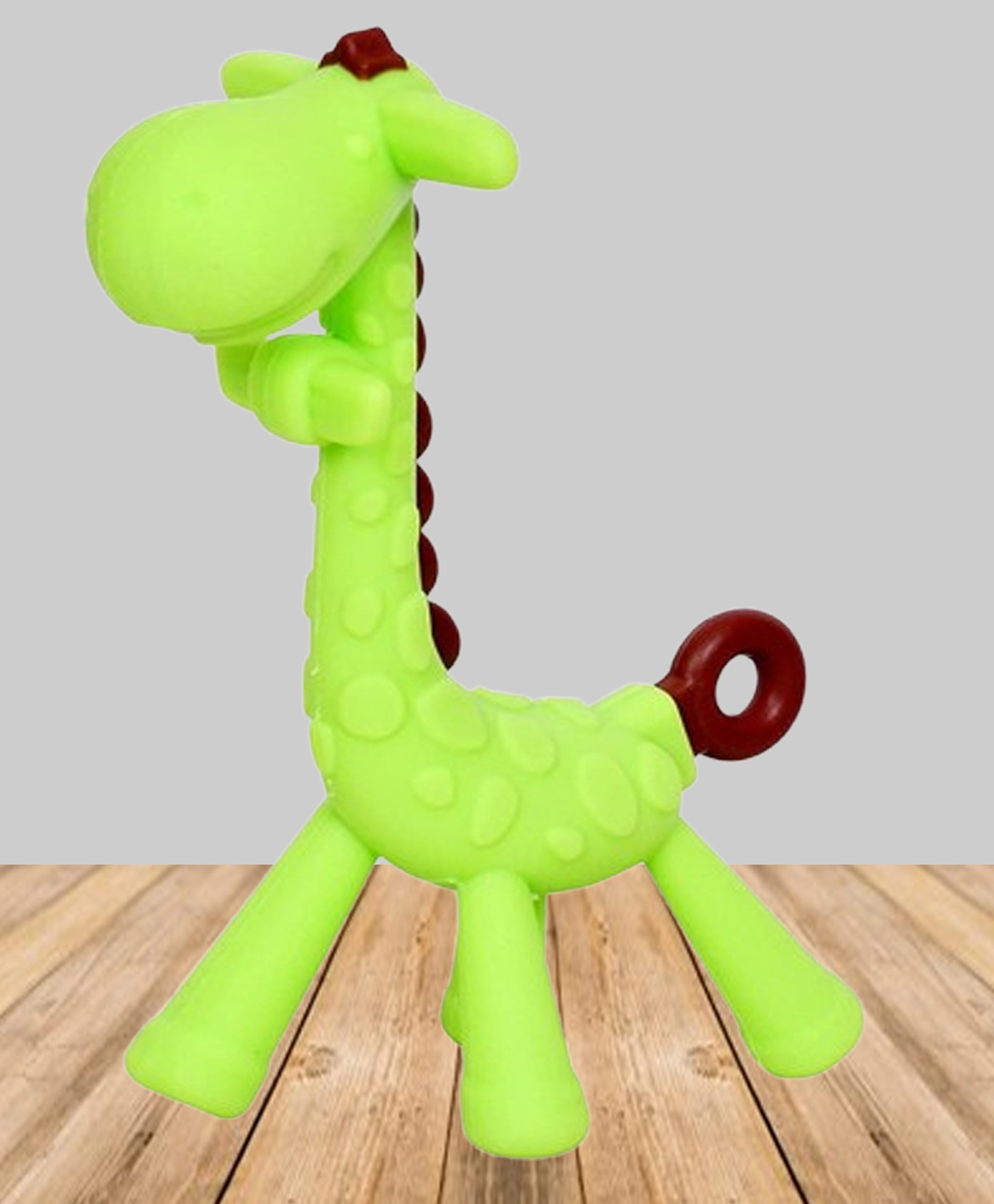 The Cheeky Kidzz Baby Silicone Giraffe Flexible Bendable Teether Cum Tooth Gum Massager Teether and Feeder(GREEN)-image-17